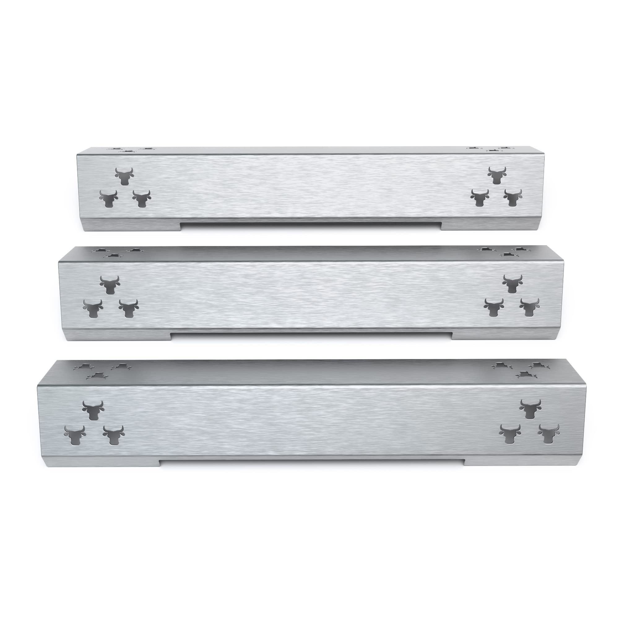 tuning-art GA04 Gasgrill Brennerabdeckung Edelstahl kompatibel mit Burnhard Fred/Big Fred Deluxe | Brennerschutz | Komplettset | Rostfrei | 100% Passgenau | Bullenmotiv, Farbe:3er Set Matt