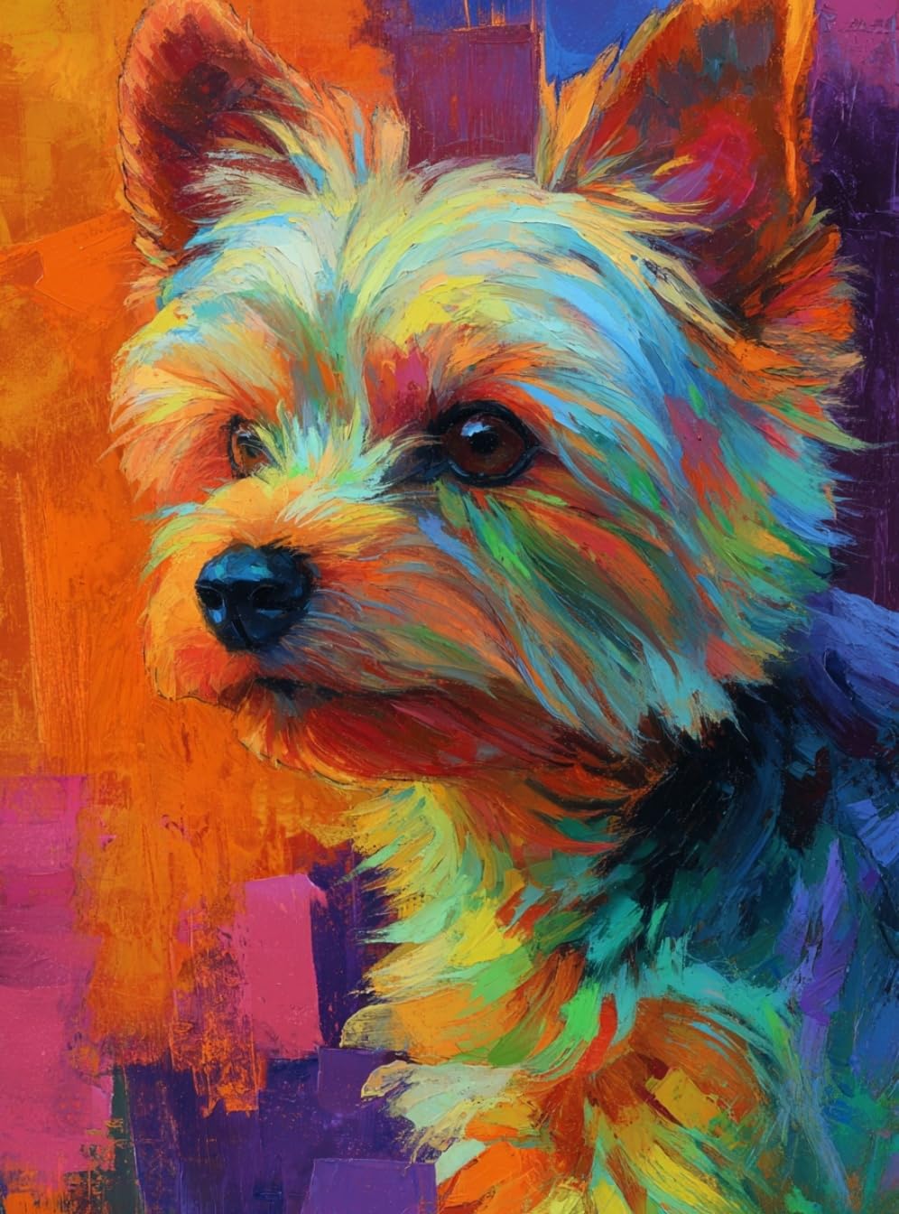 WANGWANGMIAO Paint by Numbers for Adults Colorful Yorkshire Terrier,Painting by Numbers for Adult Canvas Crafts Kits, DIY Oil Paints for Relax and De-Stress Home Decoration Gift 16x20inch，with Frame