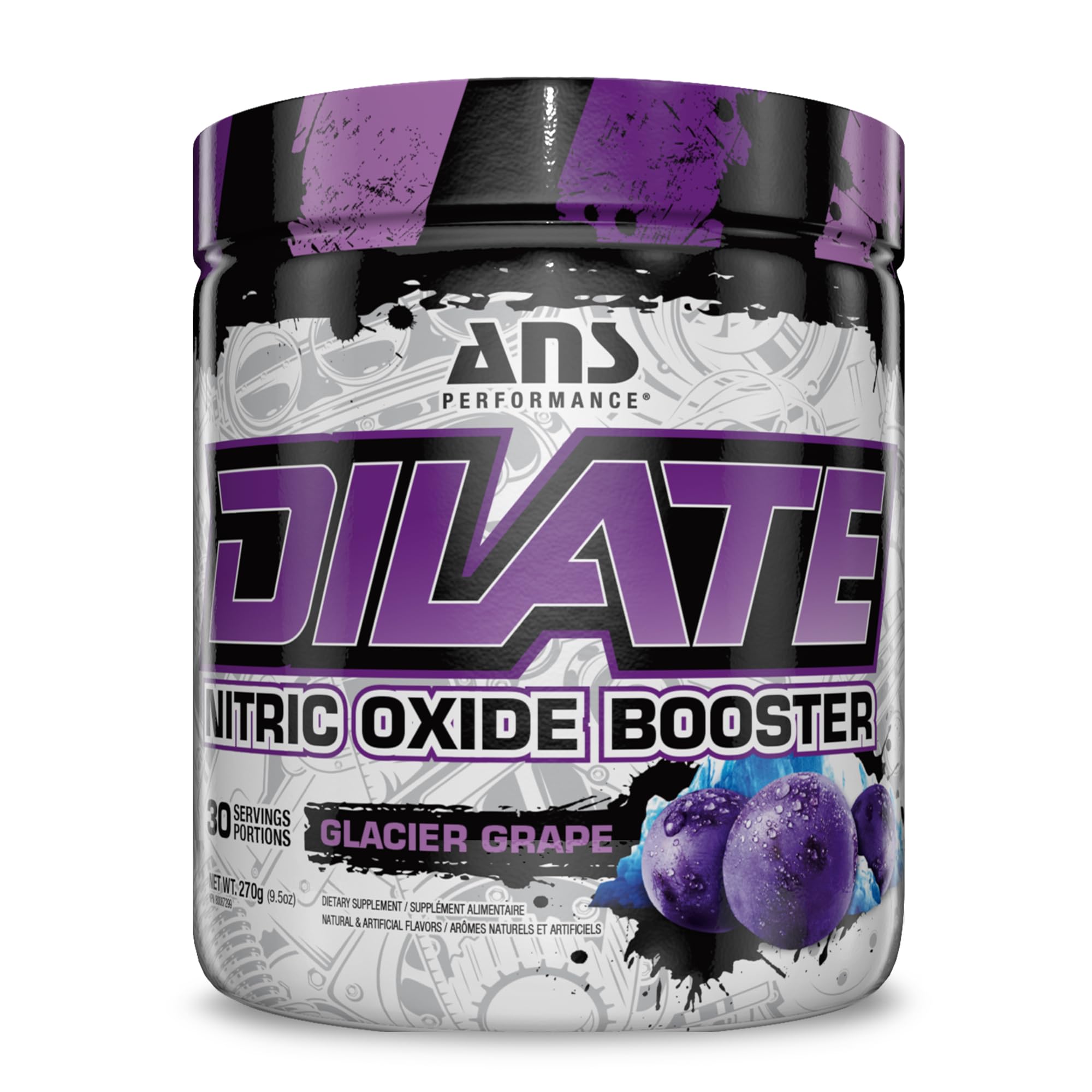 Dilate Pump PreWorkout Powder - Dietary Supplement - Maximizes Muscle Growth, Strength Performance - No Stims, Beta-Alanine, Creatine, Glacier Grape - 30 Servings (Glacier Grape)