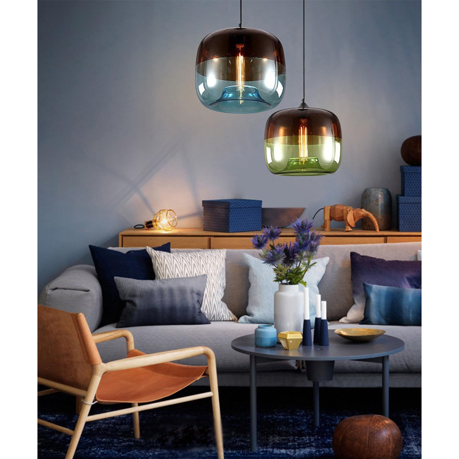 Moderne dubbele kleur glazen hanglamp Retro enkele kop kroonluchter Postmodern hangend plafondverlichting Verstelbaar snoer eilandlicht voor woonkamer