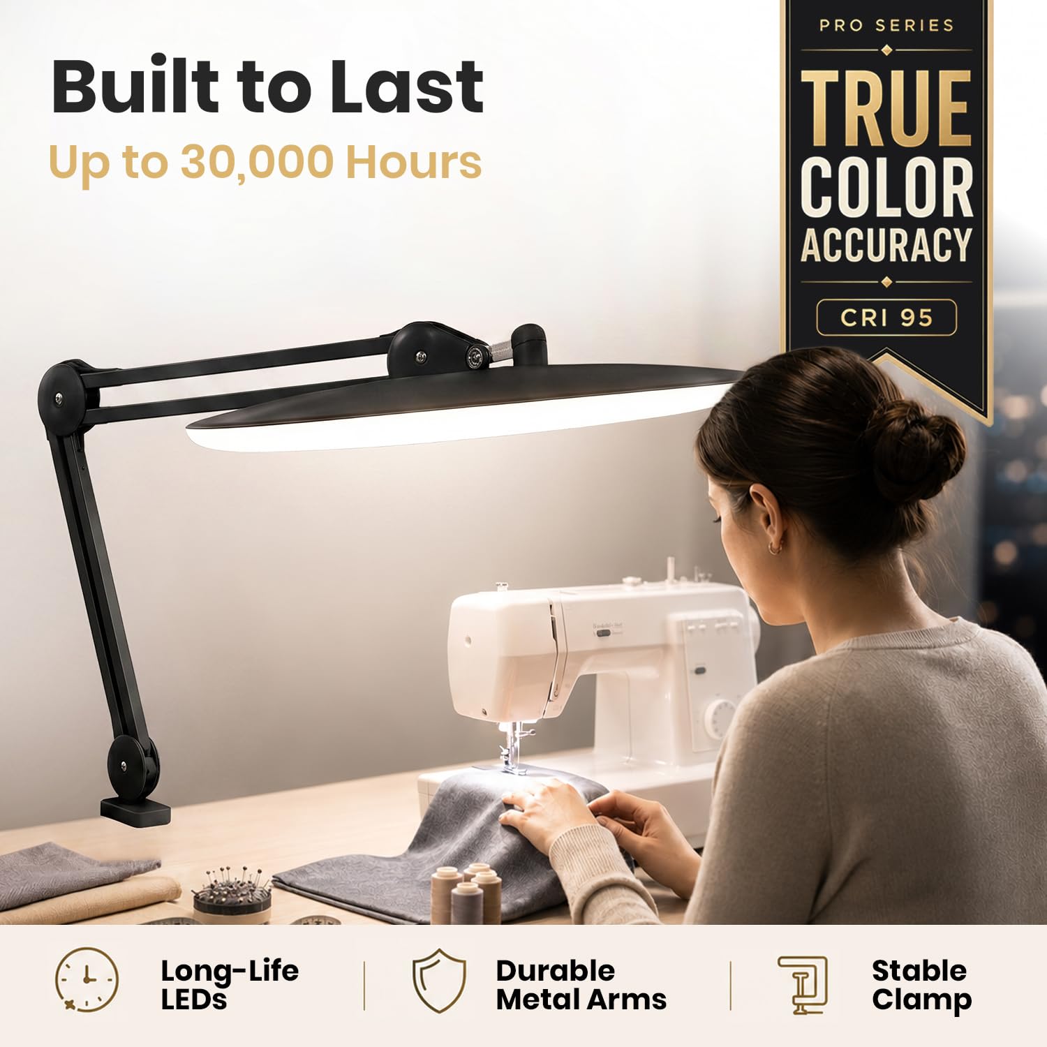 Neatfi Pro Series XL Lampada da Scrivania LED | 2.200 Lumen | 24W | CRI 95 | Barra Luminosa da 51 CM | Dimmerabile | Braccio Regolabile | Casa, Ufficio, Hobby Creativi (Nero, Senza CCT con morsetto)