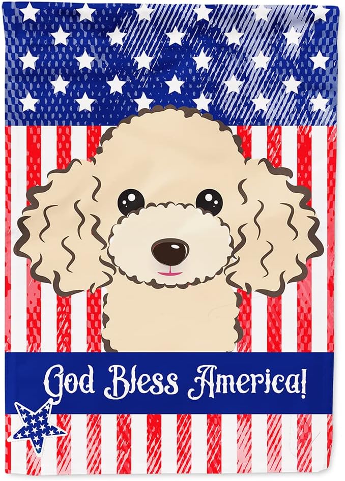 Caroline's Treasures BB2188CHF American Flag and Buff Poodle House Flag Large Porch Sleeve Pole Decorative Outside Yard Banner Artwork Wall Hanging, Polyester, House Size, Multicolor