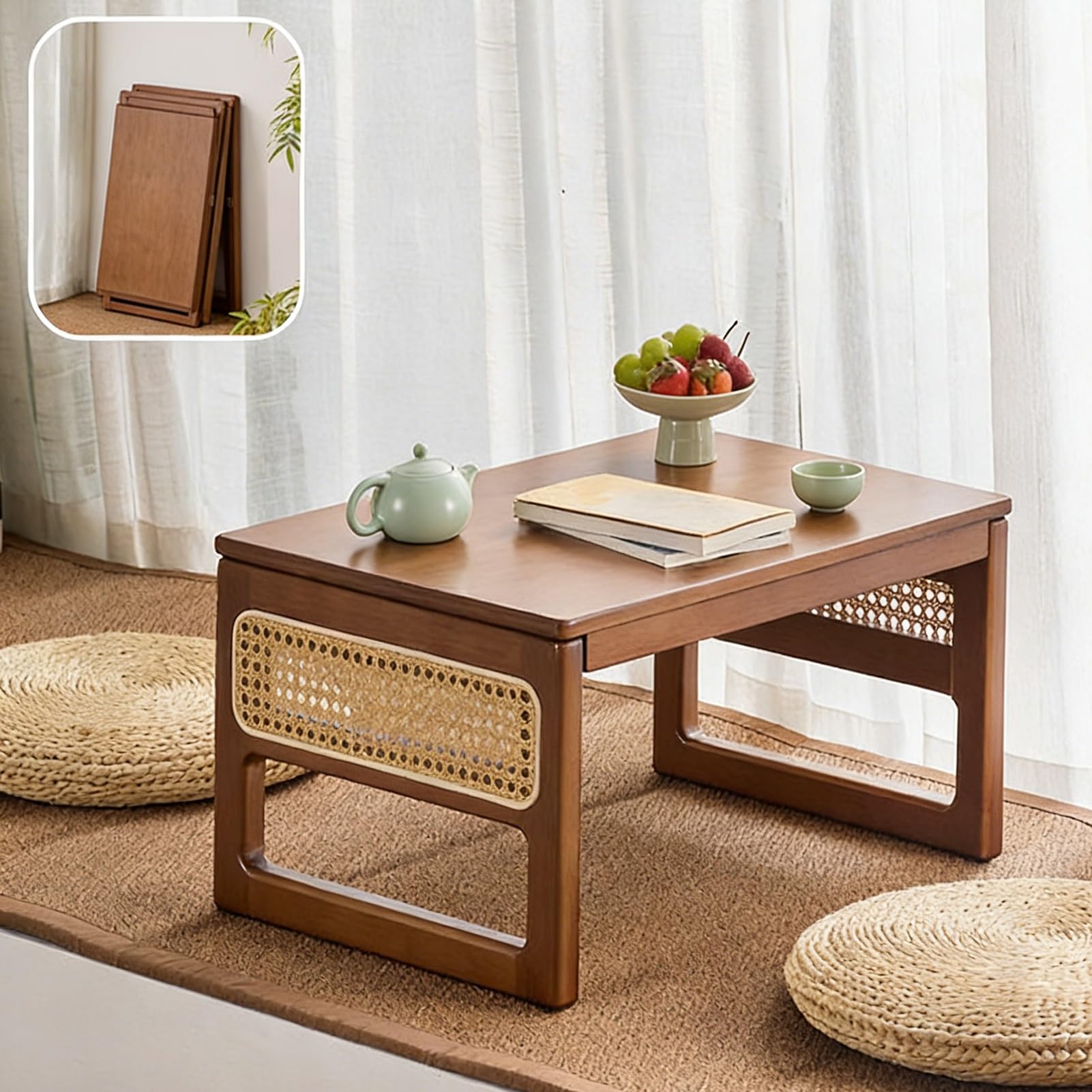 Table pliante en bambou compacte pour petits espaces et salons