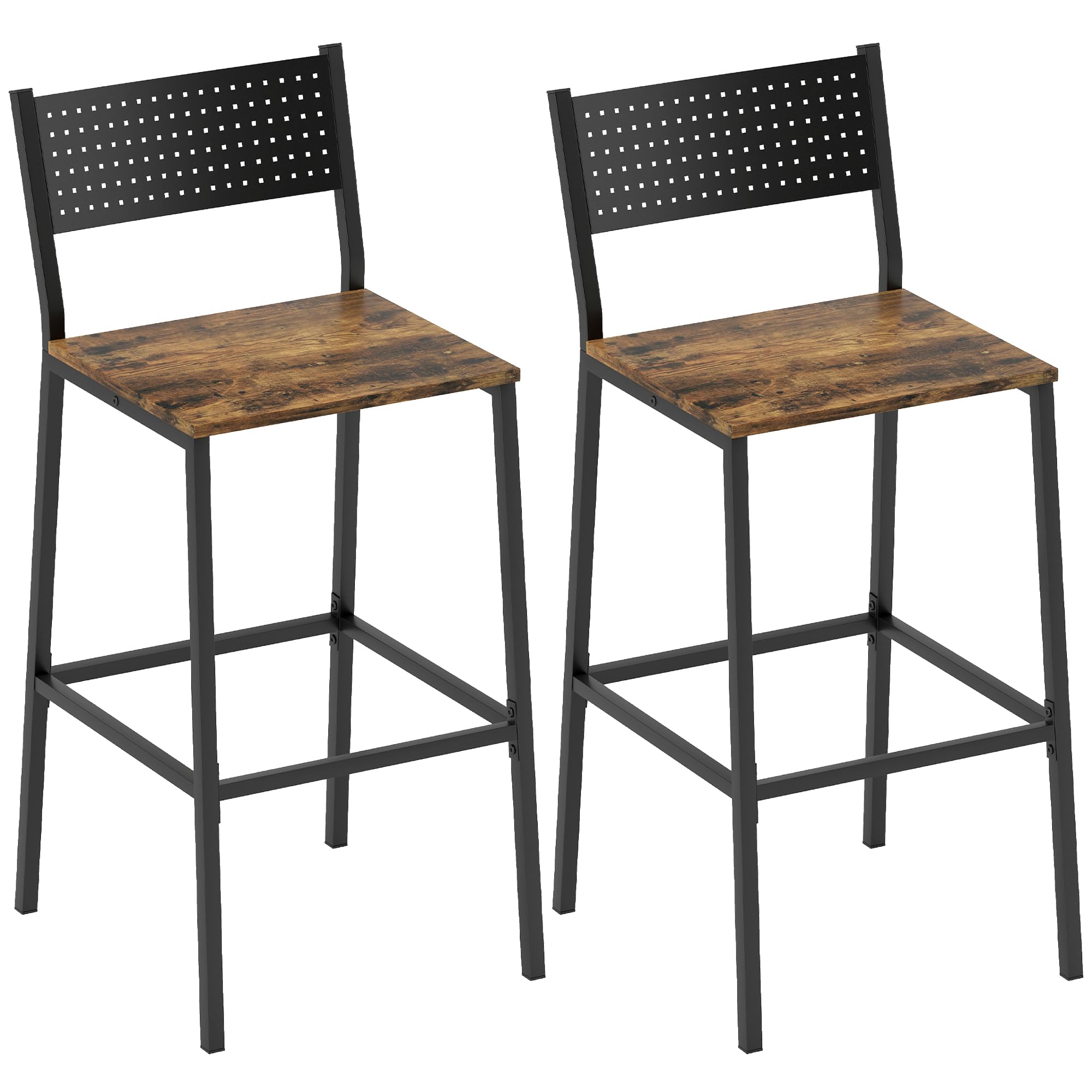 HOMCOM Lot de 2 tabourets de Bar, Assise 72,5H cm, Dossier, Brun Rustique