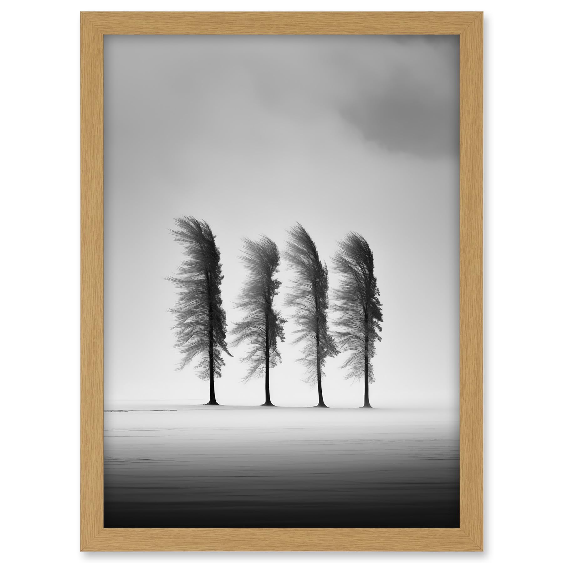 Artery8 Still Holding Strong Black and White Winter Landscape Photograph Wind Blowing on a Row of Cypress Hills Artwork Framed A3 Wall Art Print