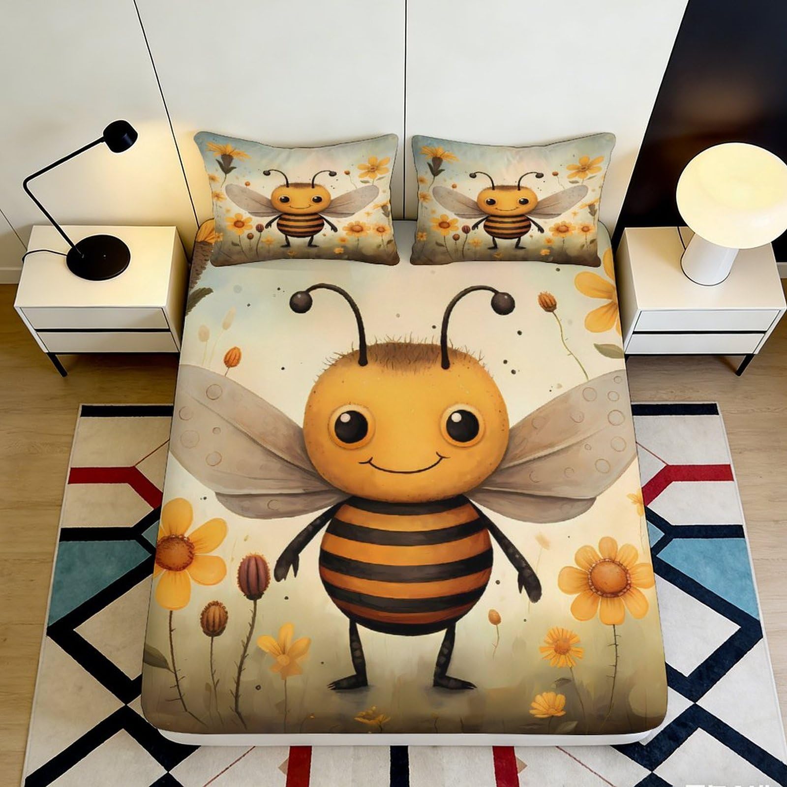 Jqzkxnhpbr Style-7 Bee Honeycomb 3D Printed Fitted Sheet Microfiber Mattress Cover For Bedroom, Dorm And Guest Room Decor 90X200x25cm