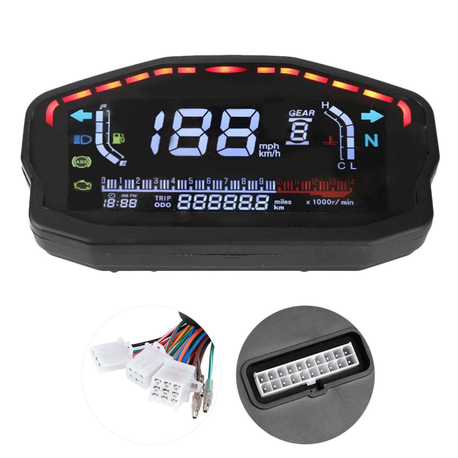 Instrument de moto, Qiilu compteur de vitesse ， professionnel fait LED LCD compteur de vitesse numérique compteur odomètre jauge moto tachymètre Instrument réaménagement