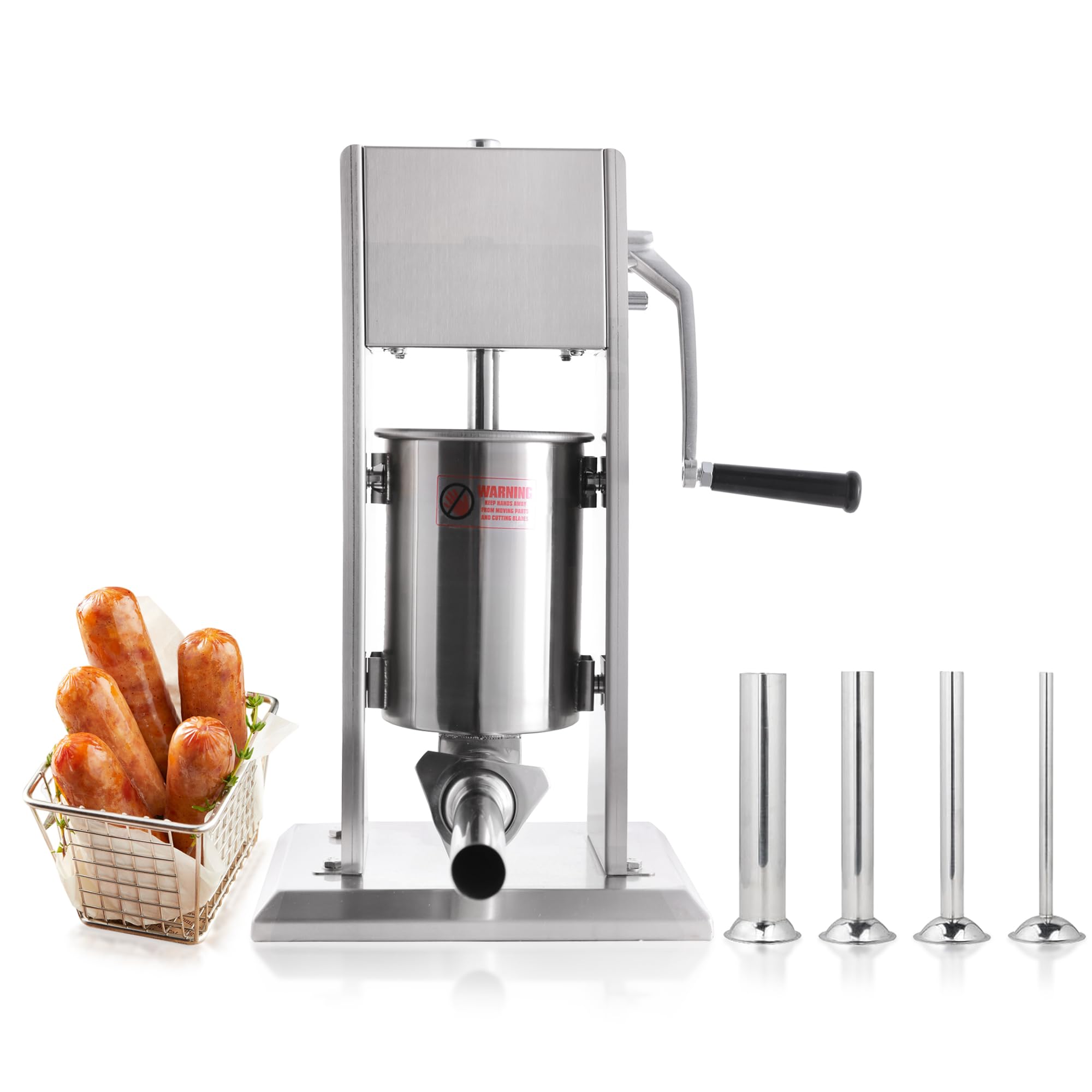 Hakka 7L/15Lb Sausage Stuffer Machine,2 Speed Stainless Steel Vertical Sausage Maker with Four Tubes,Meatball Maker for Home & Commercial Kitchens
