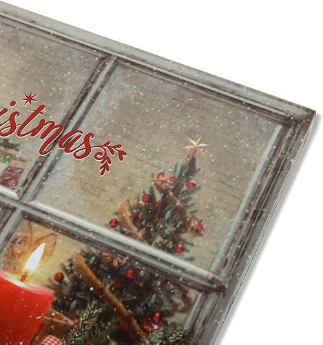 Miniatura 8 de NIKKY HOME Lienzo de Navidad con iluminación LED de 16 x 12 pulgadas, impresiones artísticas de velas iluminadas con bayas rojas, escena de ventana