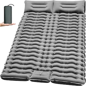Double Camping Sleeping Pad – 4" Ultra-Thick Foot-Pump Design, Lightweight 2-Person Inflatable Sleeping Mat with Pillow for Backpacking, Hiking, Travel, Tent – Gray