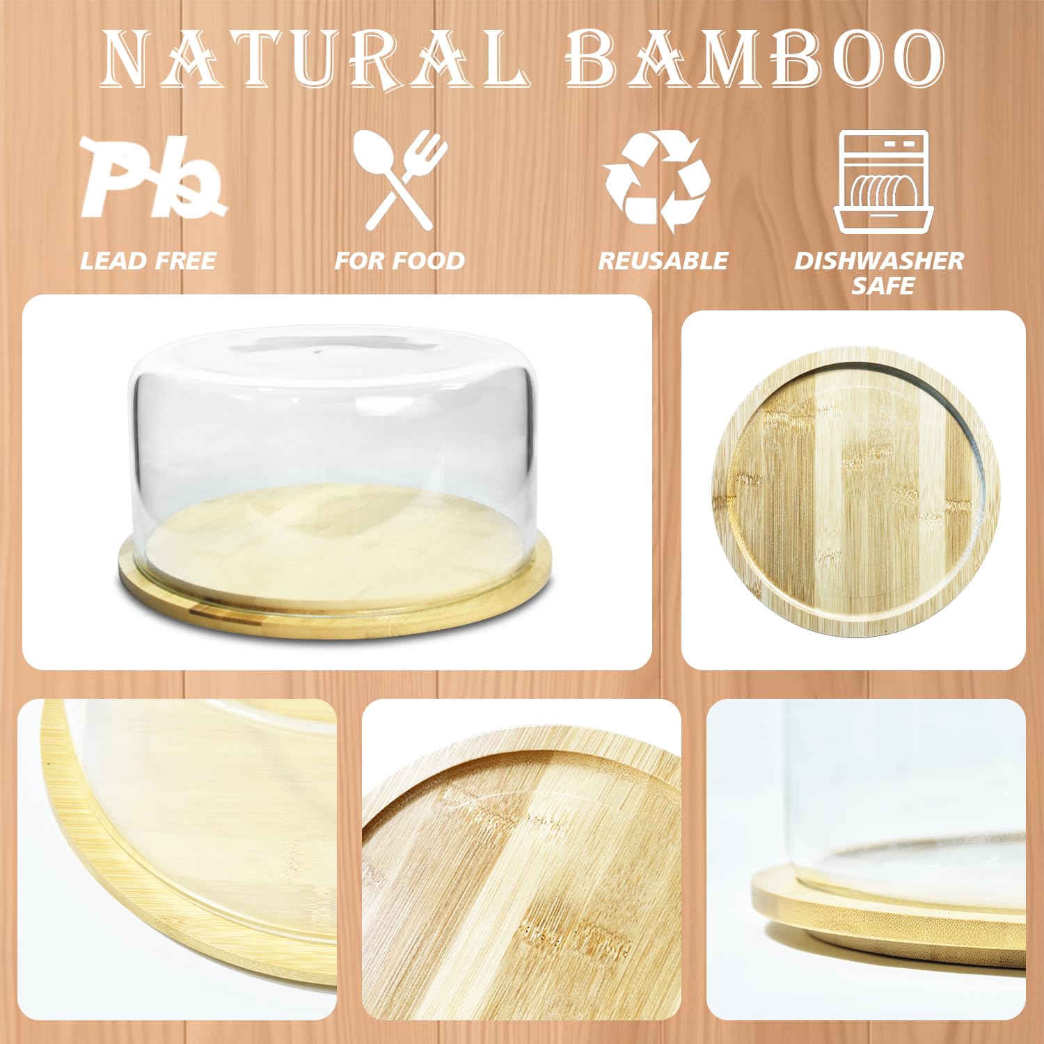 Bol de service avec couvercle en bambou double fonction pour salades, desserts, fruits, punch, micro-ondes et lave-vaisselle, 22,9 cm