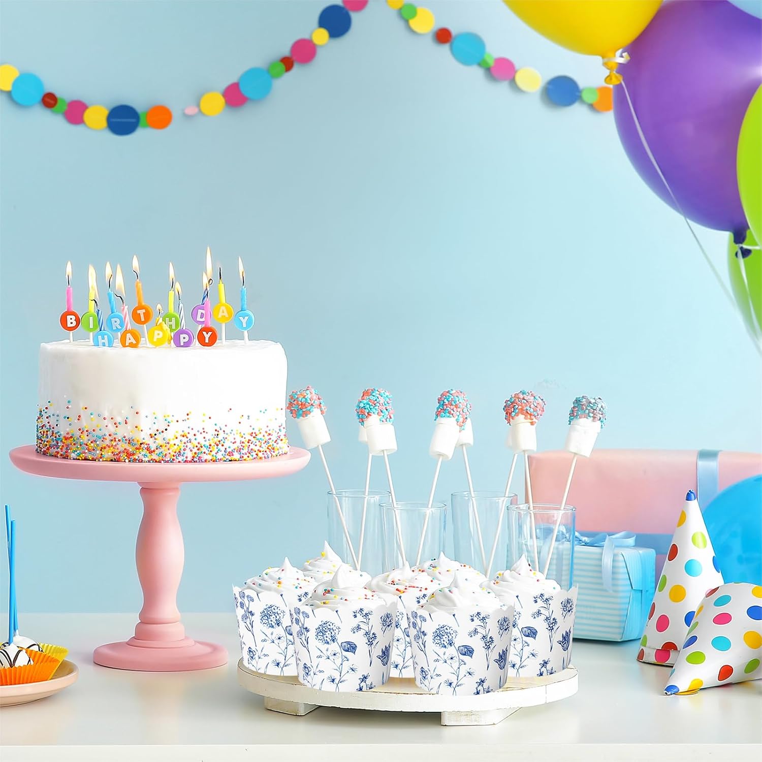 JarThenaAMCS 100Pcs Blue Floral Paper Baking Cups Blue White Wildflower Cupcake Wrappers Scalloped Edge Cupcake Muffin Cases for Party Supplies - Image 5