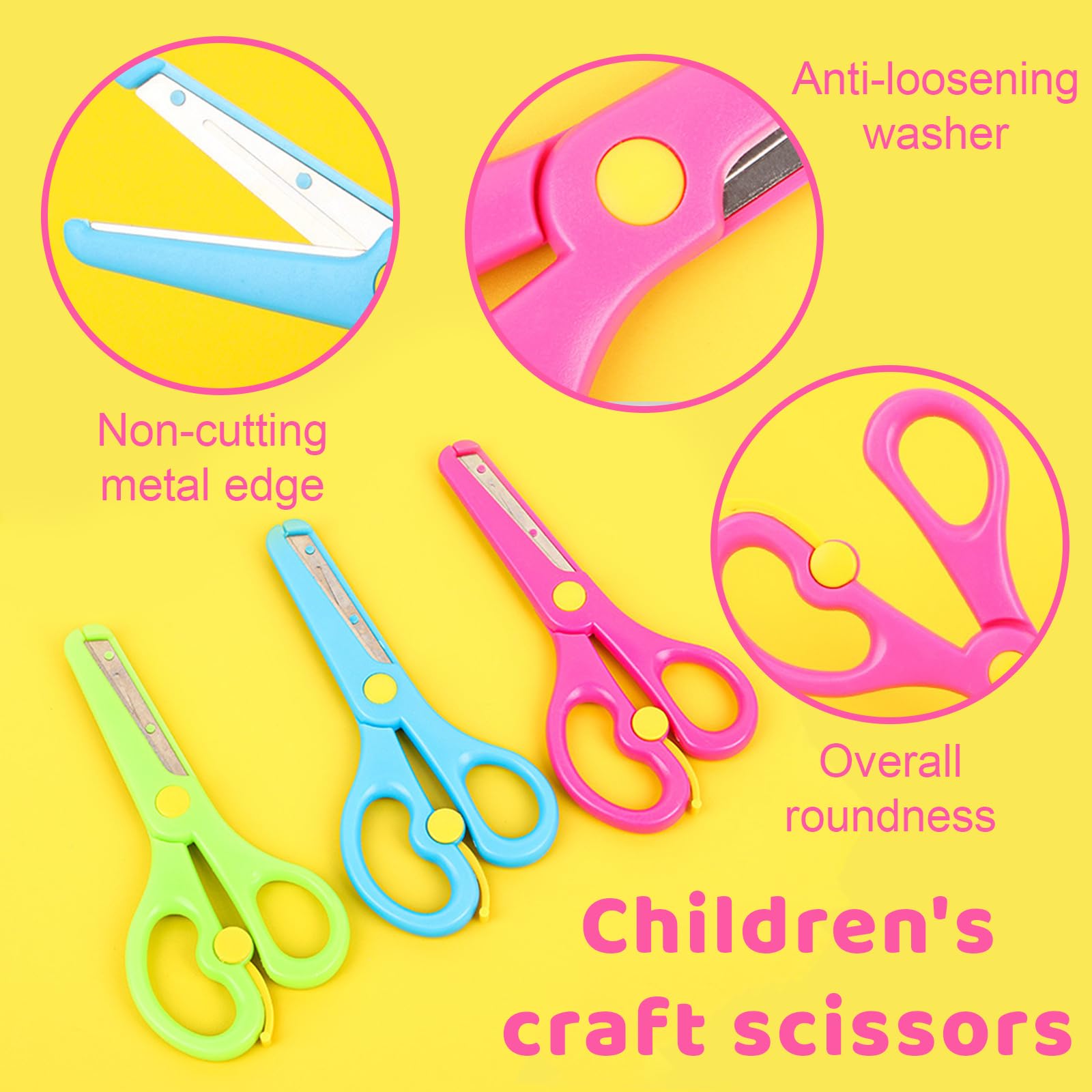 3 pcs Tijeras de Manualidades, tijeras, Tijeras para Preescolar, Tijeras para Principiantes,Tijeras para Manualidades, tijeras de seguridad, tijeras escolares, Tijeras para cortar papel