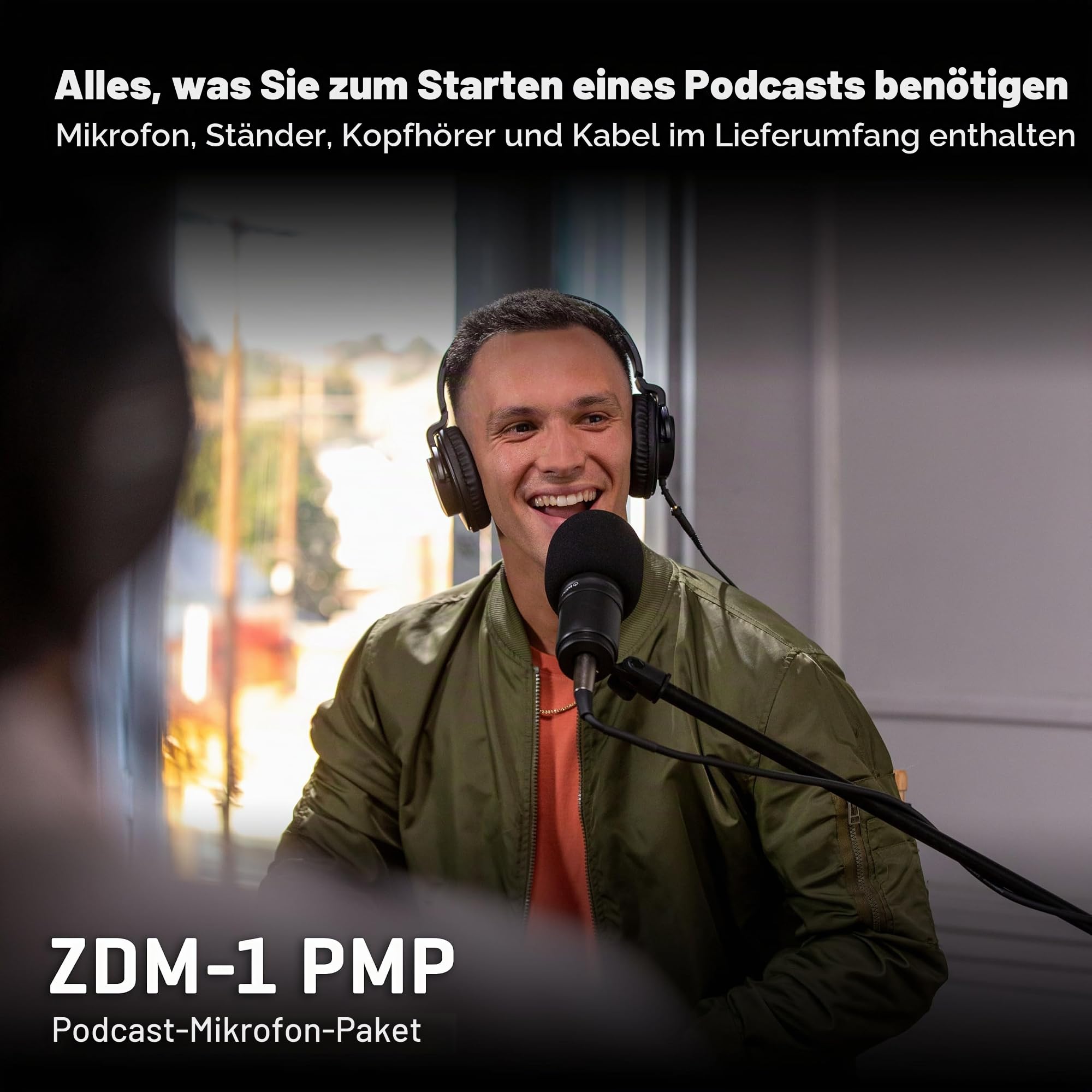 Zoom ZDM-1 Podcast-Mikrofon, dynamisches Podcast-Mikrofon, hochwertige Kopfhörer, Stativ, Windschutzscheibe, XLR-Kabel, für die Aufnahme von Podcasts, schwarz