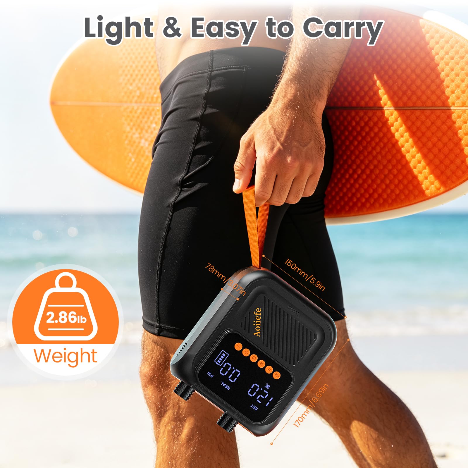 Pompa ad aria elettrica intelligente, portatile, 20 psi, ad alta pressione, gonfiaggio e sgonfiaggio a doppio stadio, spegnimento automatico e ricaricabile, per stand up paddle board, kayak