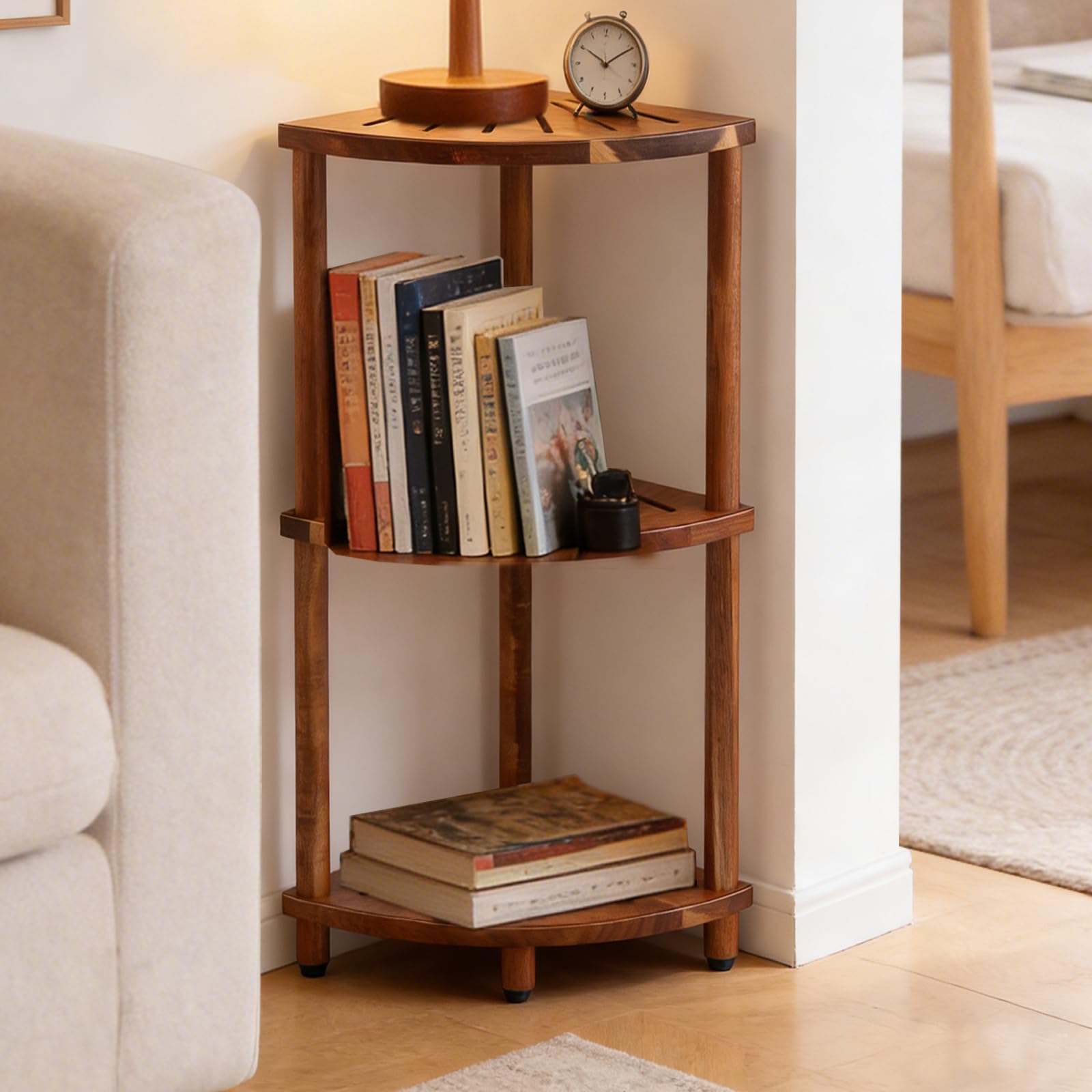 Corner Shower Caddy - Acacia Wood Shelf -5