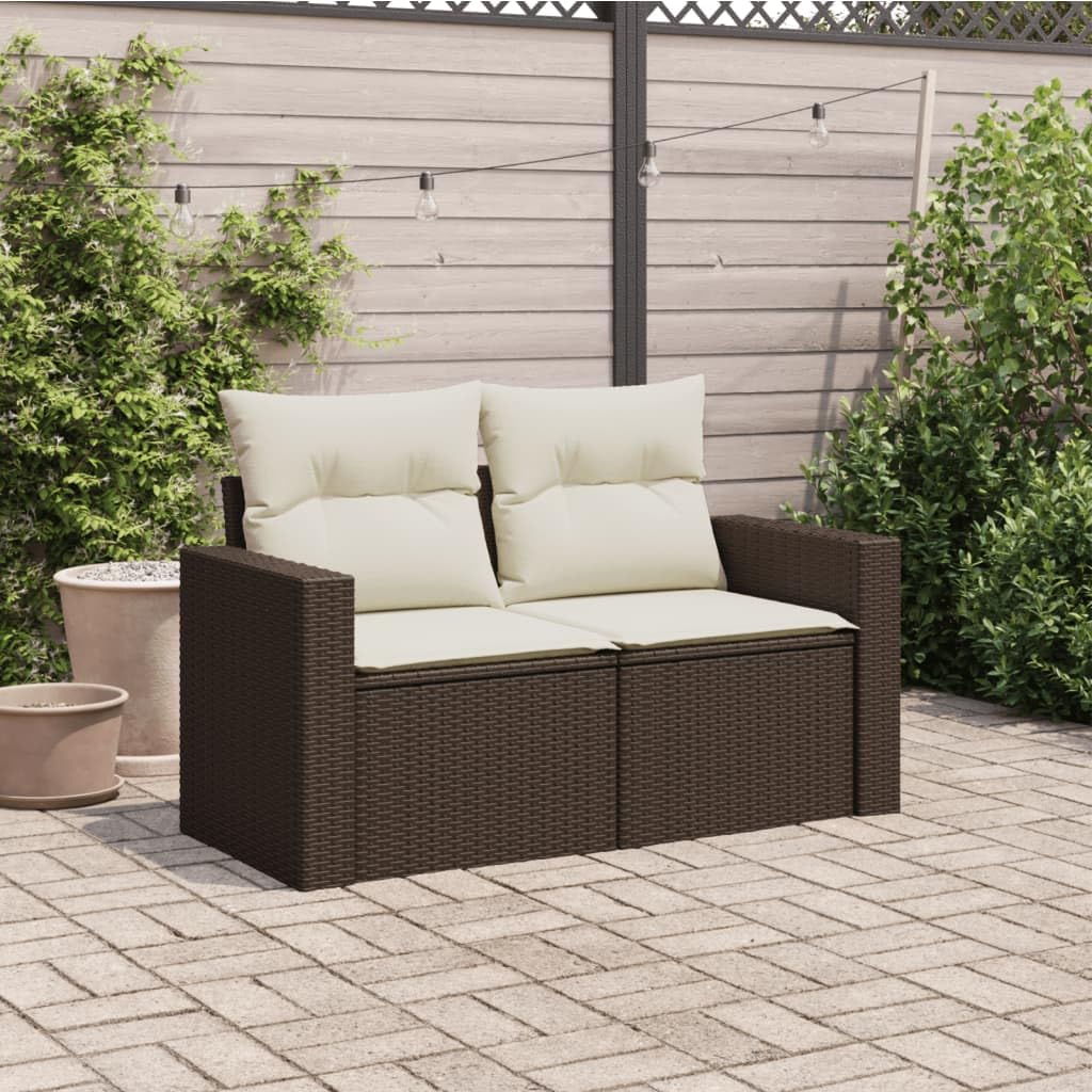 SECOLI Divano da Esterno a 2 Posti, Salotto da Giardino con Contenitore, Divanetto da Esterno con Cuscini in Polyrattan Marrone