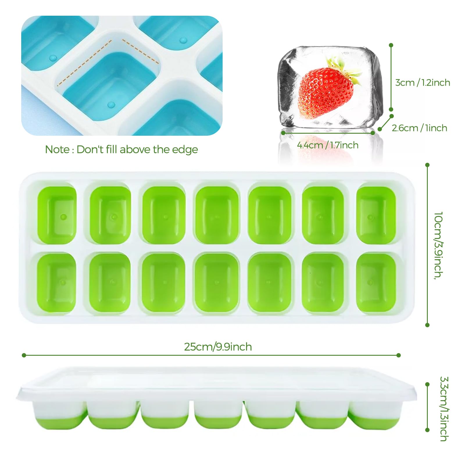 4 Vassoi Per Cubetti Di Ghiaccio In Silicone Con Coperchio - 14 Cubetti Per Vassoio, BPA Free, Impilabili - Foto 9