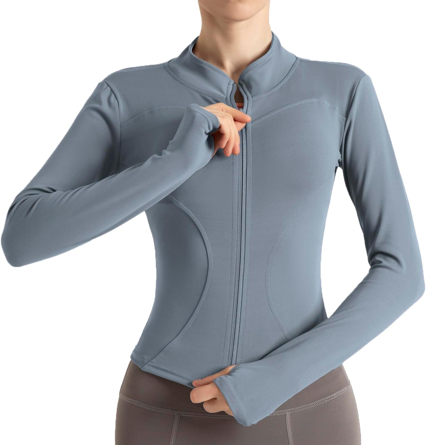 Women's Cropped Lightweight Stretchy Running Track Jackets Full Zip Slim Fit Athletic Tops with Thumb Holes