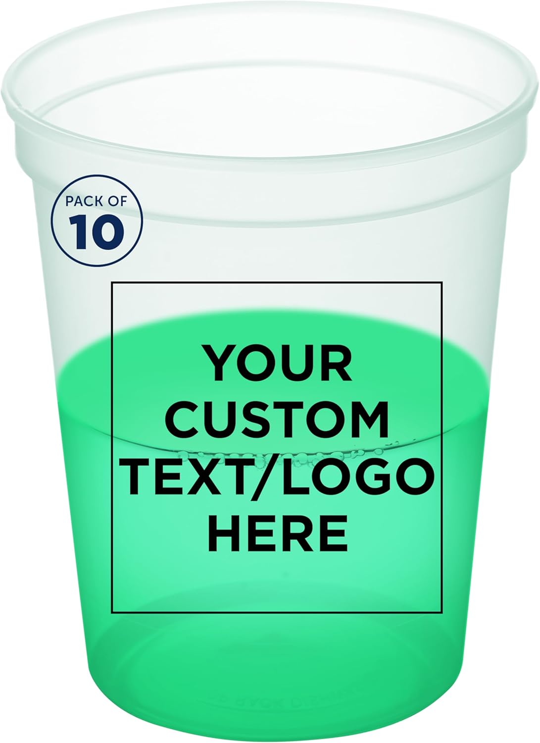 Custom Color Changing Plastic Cups 16 oz. Set of 10, Personalized Bulk Pack – Reusable, Perfect for Birthdays, Weddings, Picnic, Beach, Parties – Green