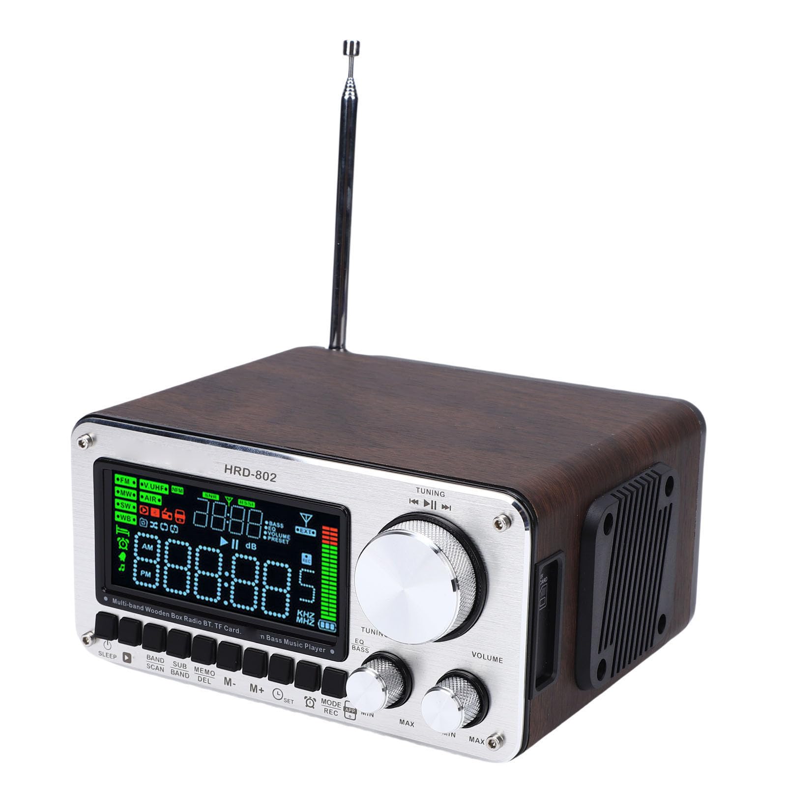 Bewinner Radio Bluetooth Pleine Bande avec Répéteur de Signal, Haut-Parleur en Bois, Récepteur Radio Intelligent sans Fil 5.2 avec écran LCD, Prise en Charge de la Lecture de Carte SD et