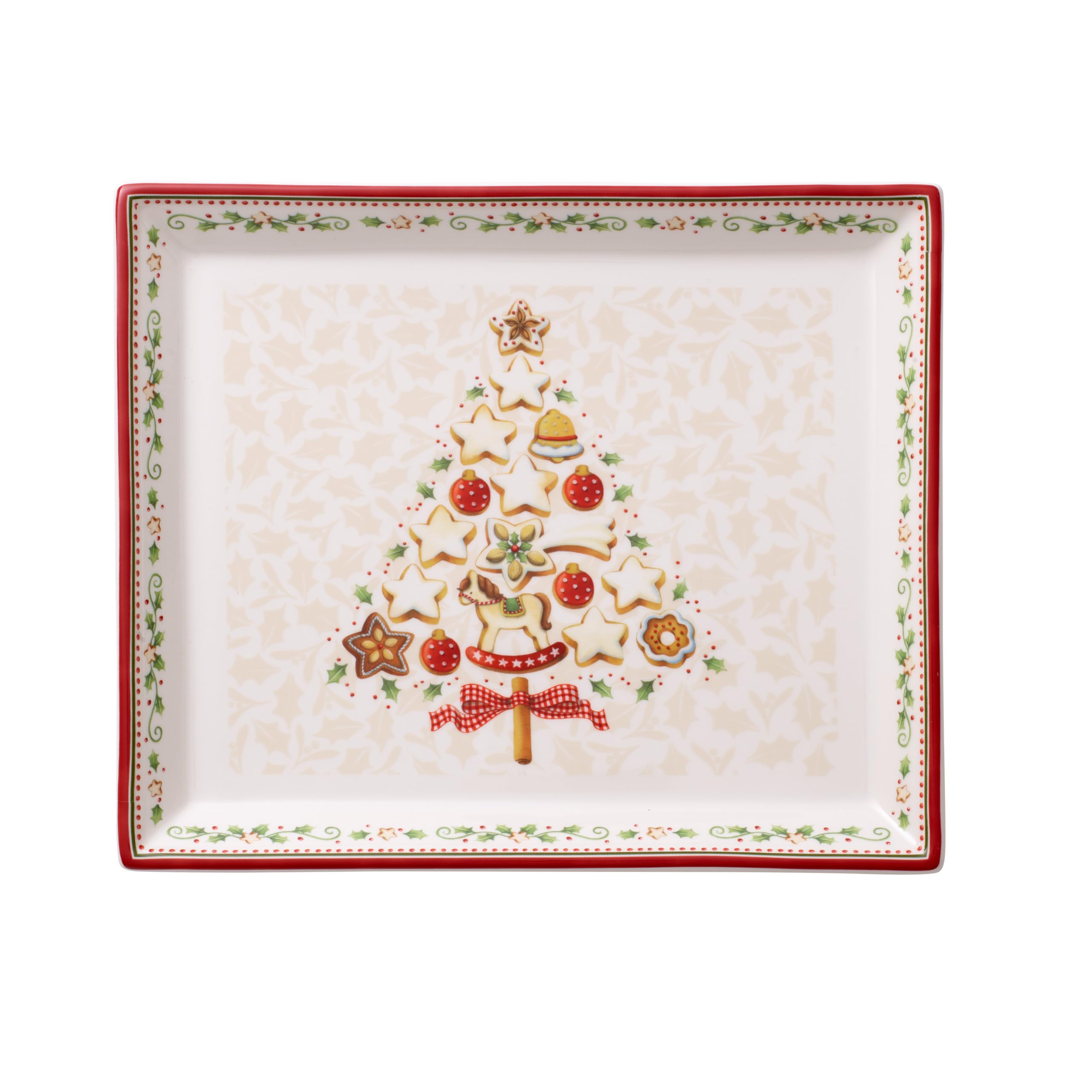 Villeroy & Boch Winter Bakery Delight Piatto Pasticceria Rettangolare Porcellana Bianco Rosso Piccolo