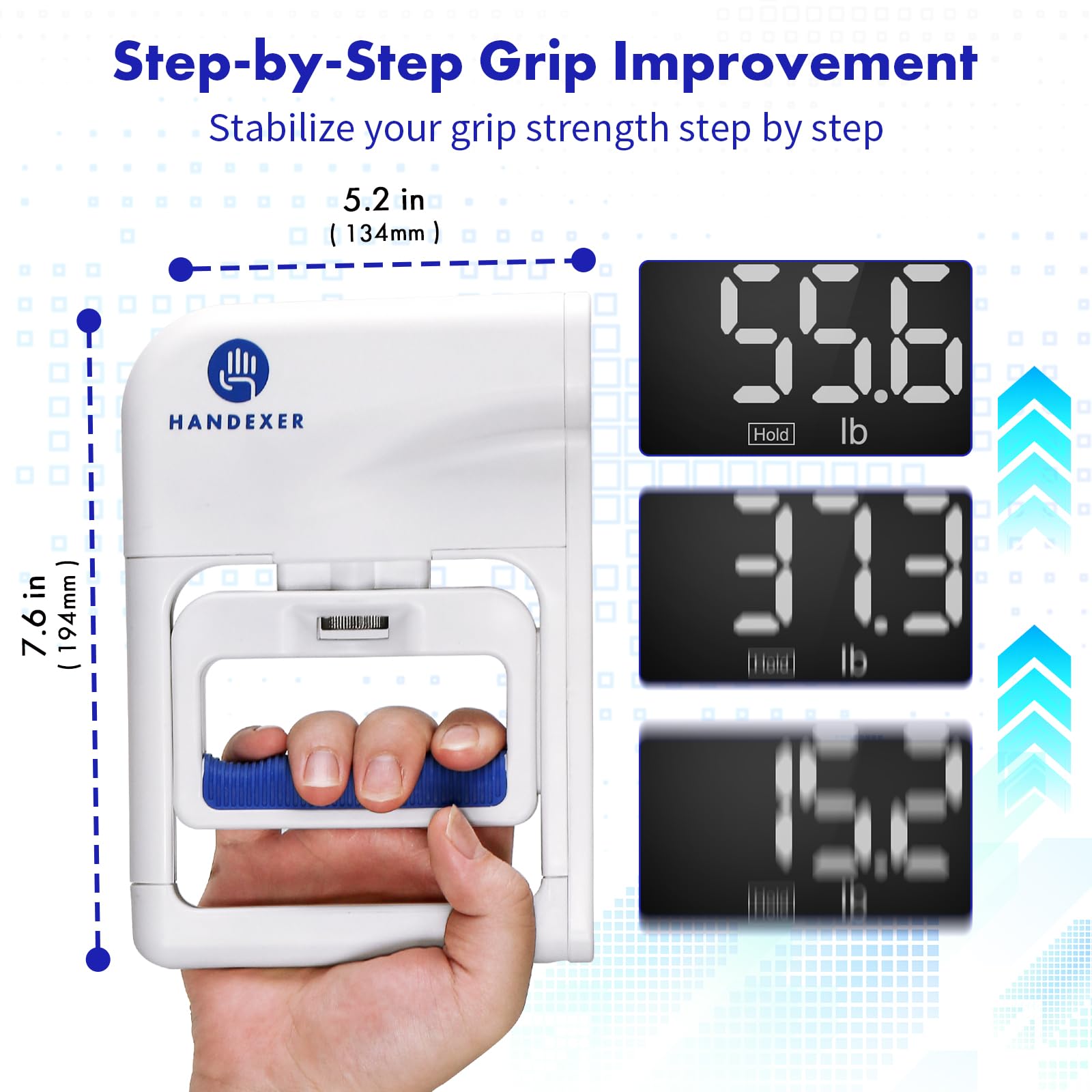 120 kg Digitale Handdynamometer, Professionelles Griffstärke-Messgerät mit LCD-Display, Verstellbarem Griff & Alters-Normtabelle für Kraftmessung, Training