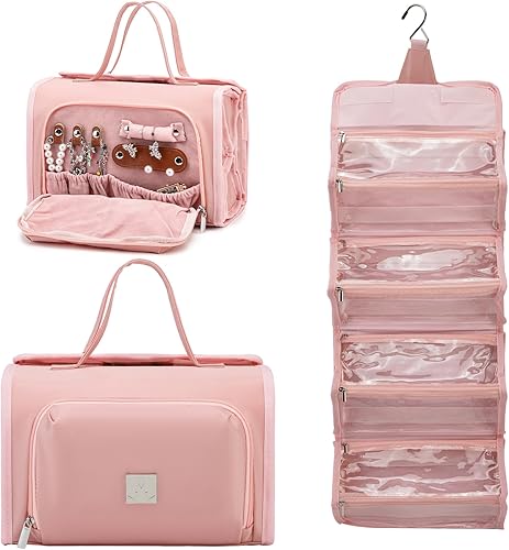 Bolsa de maquillaje enrollable, bolsa de aseo de viaje para mujer con 4 bolsas transparentes aprobadas por la TSA, organizador de viaje colgante, disponible en Yaxa Costa Rica