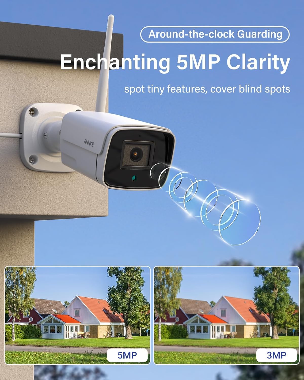 ANNKE 5MP Kit Videosorveglianza WiFi, 10CH 5MP NVR con 4 Telecamere di Sorveglianza WiFi, Rilevamento Umano Intelligente, Audio Bidirezionale, Visione Notturna, Impermeabile IP67, Disco rigido da 2TB
