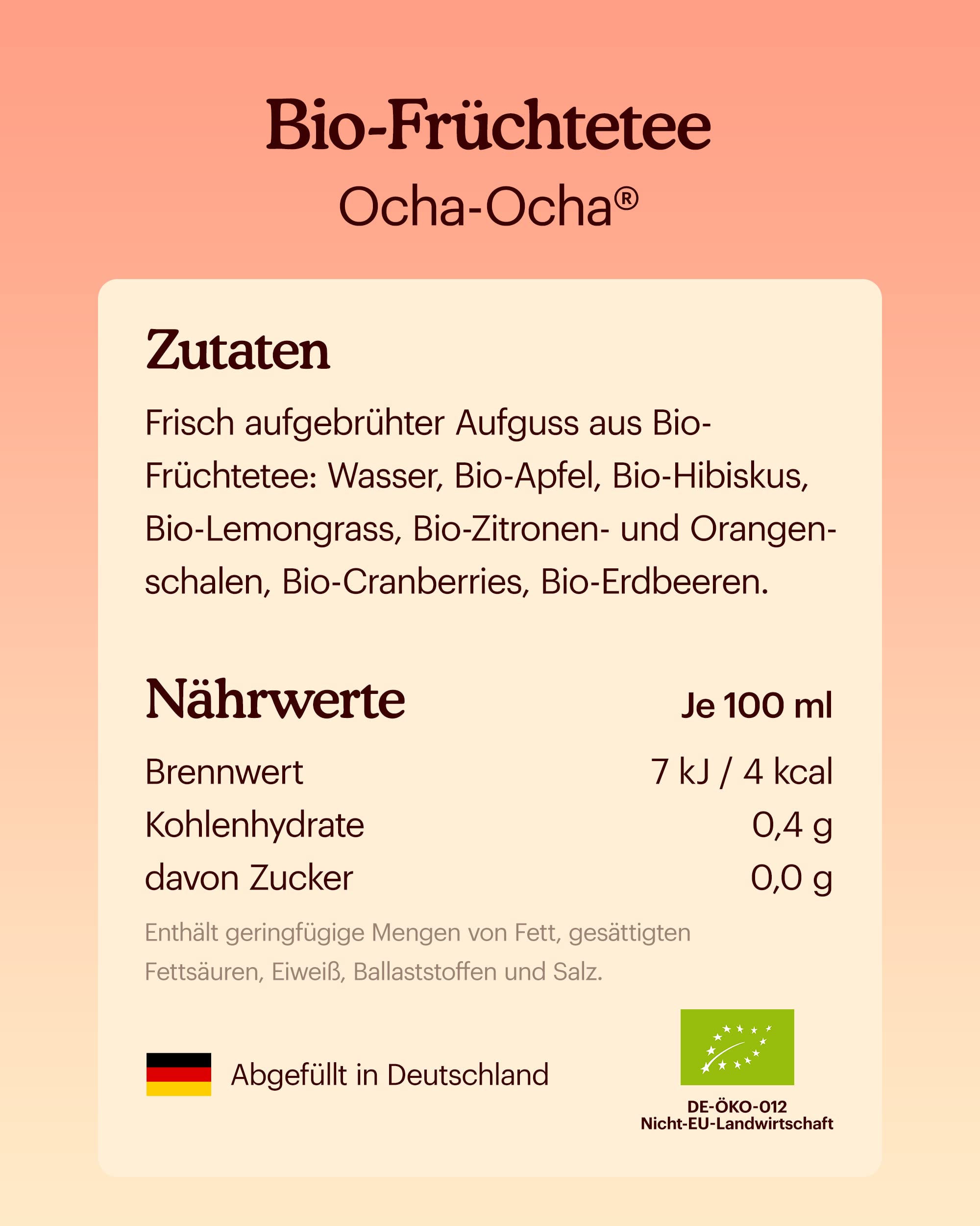 Ocha-Ocha - Bio Eistee zuckerfrei & koffeinfrei - 24x500ml - Bio Früchtetee Ohne Zucker - Ohne Süßungsmittel - Kinder Tee 100% ungesüßt - Vorratspack