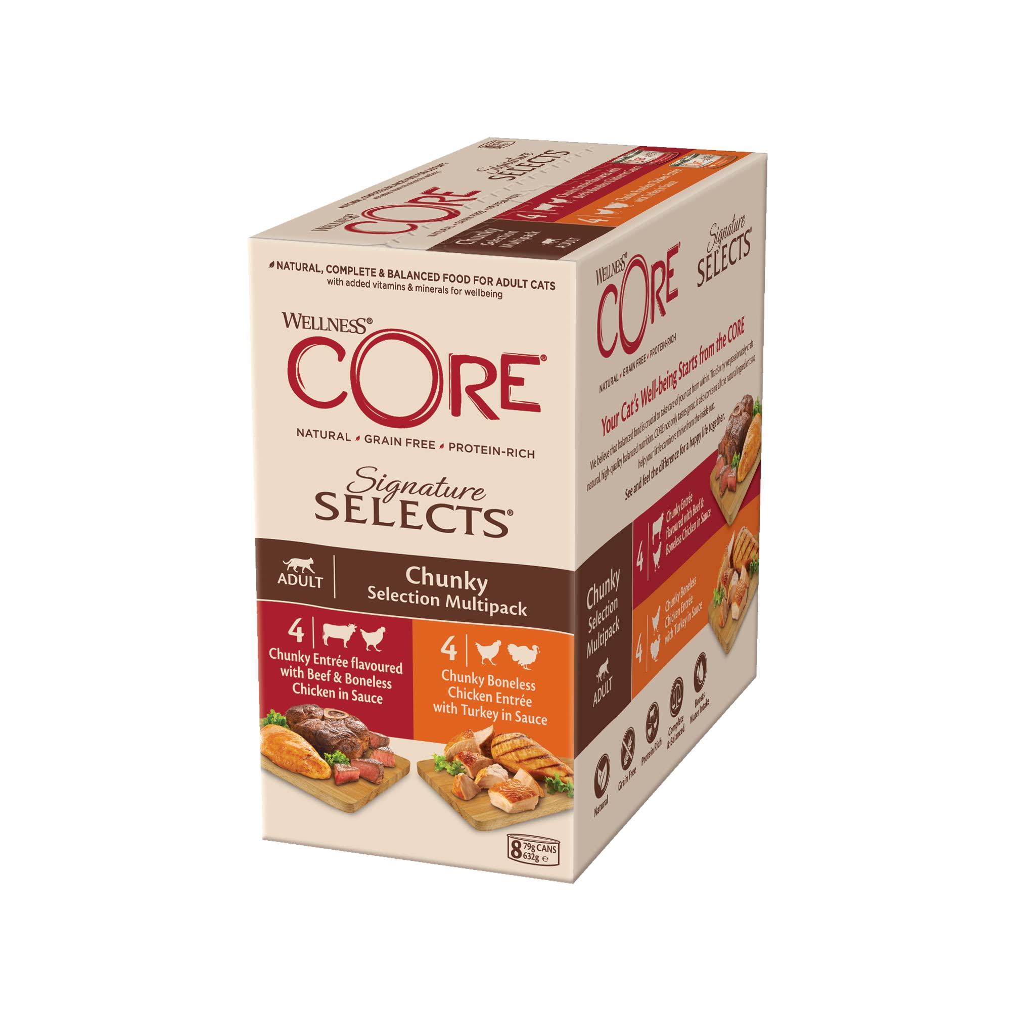 Wellness CORE Signature Selects, 8 x 79g, Chunky Selection Mix, Wet Cat Food, Tender Chunks in Sauce, All-Natural, Grain-Free, High Meat Content, Protein-Rich, No Added Sugar