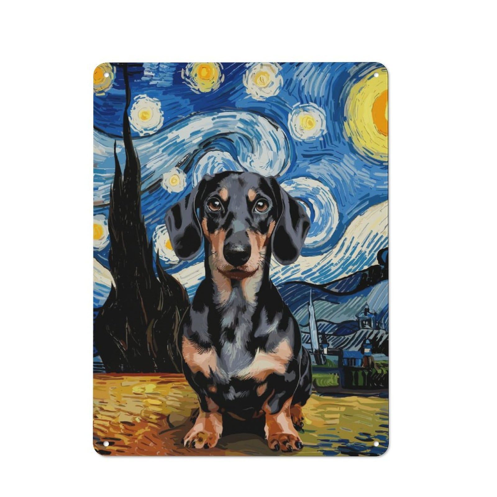 Junmoney Dachshund Starry Night Retro Tin Sign 40X30cm Featuring For Home Bar Wall, For Collectors Decorating Home Bars And Entertaining Spaces