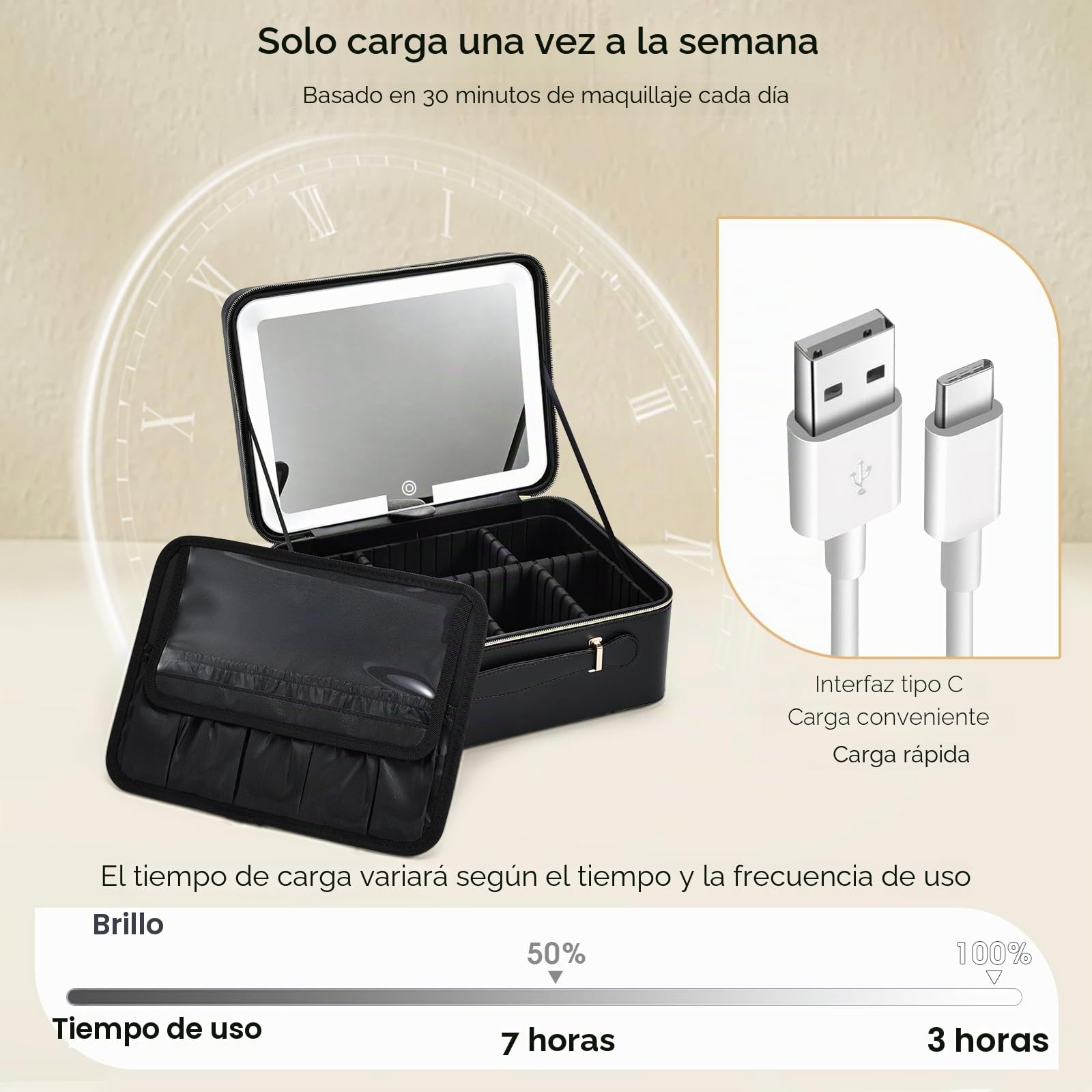 Maletin Maquillaje con LED Grande Maletín Organizador Maquillaje portátil de Cuero PU Estuche Maquillaje con Espejo extraíble Neceser Maquillaje con Soporte para brochas de Maquillaje, Negro