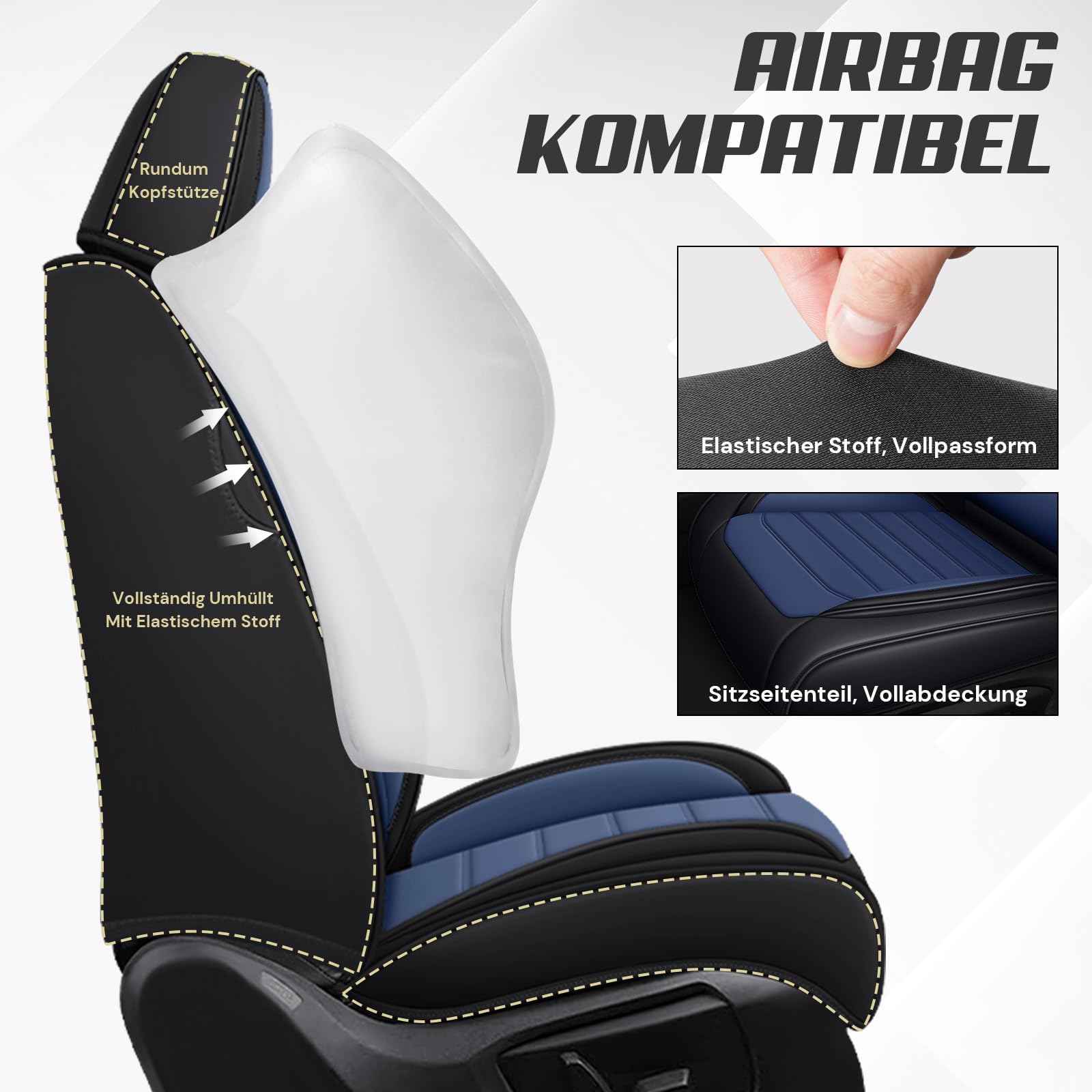 Auto Sitzbezüge für Mercedes-Benz B 200 2005-2026, Schwarz-Blau Leder