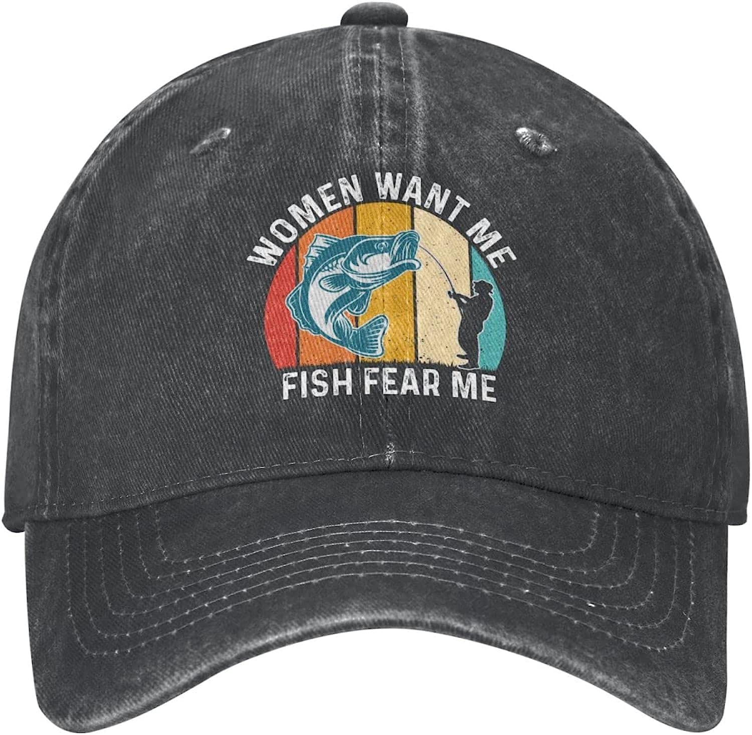 Loujin Unisex Black Baseball Cap Funny Fishing Hat Women Want Me Fishes Fear Me Cap Women Baseball Cap Vintage Hat