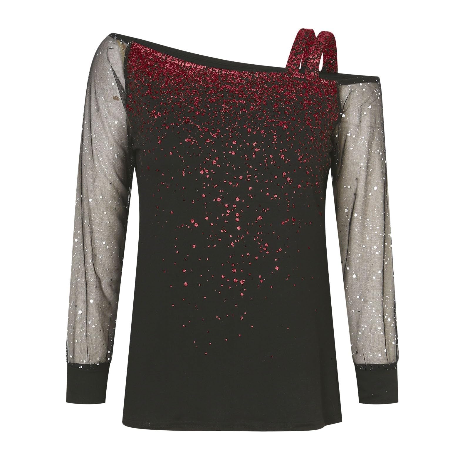 Chemisier Carnaval Femme Chic Brillantes Manches Longues T-Shirt d'automne Chemise Paillette Noël Haut Tops Pullover Brillant Blouses Paillettes Tee Shirt Sequins Coeur Fille