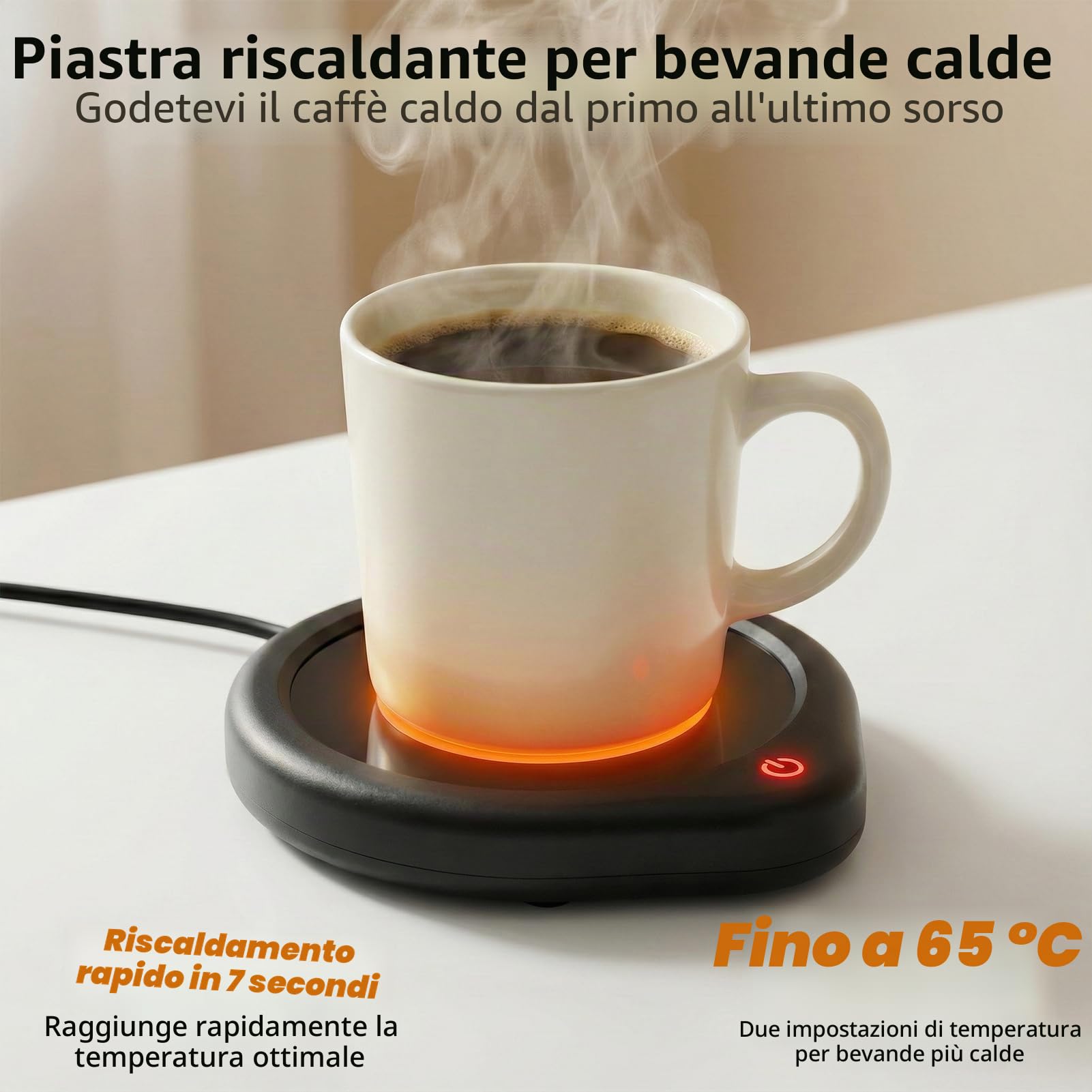 Scaldabicchieri con spegnimento automatico per scrivania, scalda tazza impostazioni di temperatura intelligenti, scaldino elettrico per bevande tè, acqua, latte per tutte le tazze e tazze, piastra