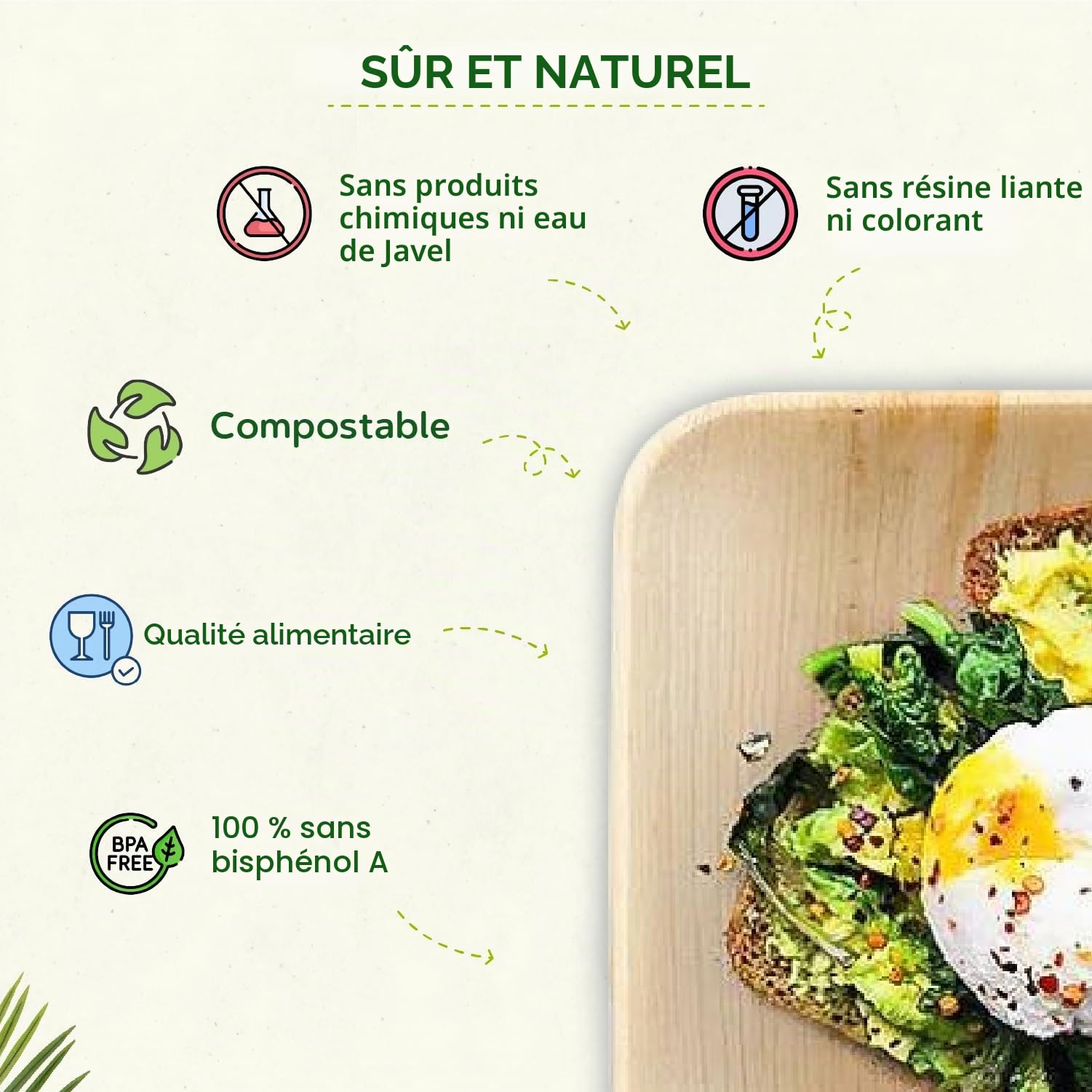 ECO Leaf Lot de 10 plateaux de service jetables en bois | Grands plateaux de 35 x 25 cm | Assiettes jetables écologiques et biodégradables, TRAY14X10