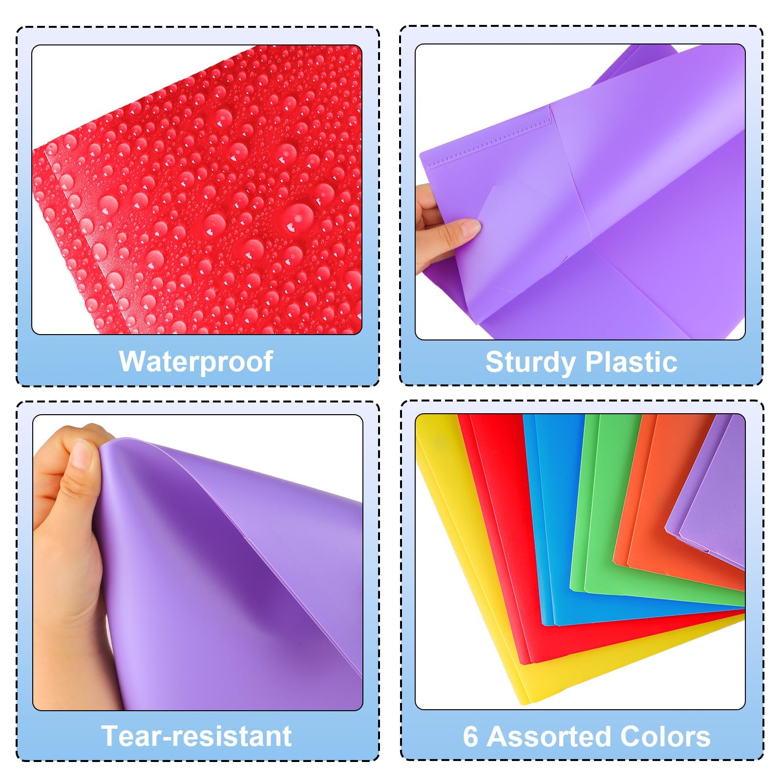 FUCDTEFC Carpeta de 2 bolsillos con punta, paquete de 6 carpetas de plástico con bolsillos, carpetas de archivos con cierres, carpetas resistentes de dos bolsillos de 3 puntas para oficina, escuela,