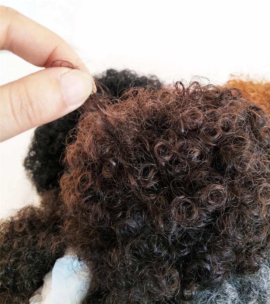 Krótka afro pufiasty kucyk ze sznurkiem do ściągania dla czarnych kobiet, syntetyczna treska do koka, kręcone kok, doczepiane włosy (czarny brązowy)