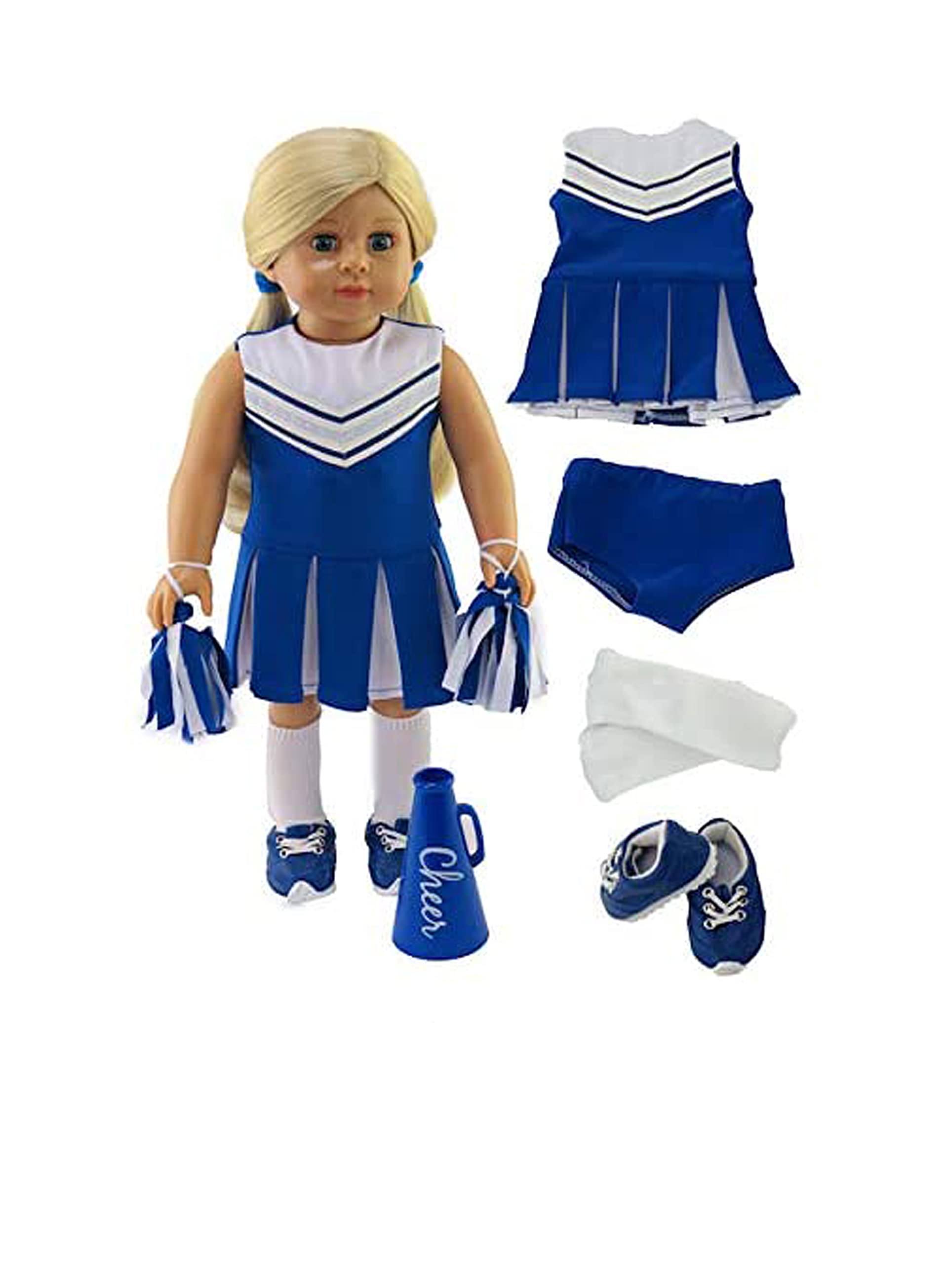 Buy American Fashion World Blue Cheerleading Outfit with Accessories