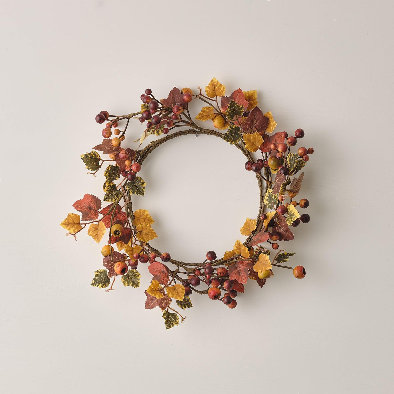 Lights4fun 40cm Artificial Autumn Wreath with Faux Leaves, Pinecones, and Berries Front Door Decoration Indoor & Outdoor Use