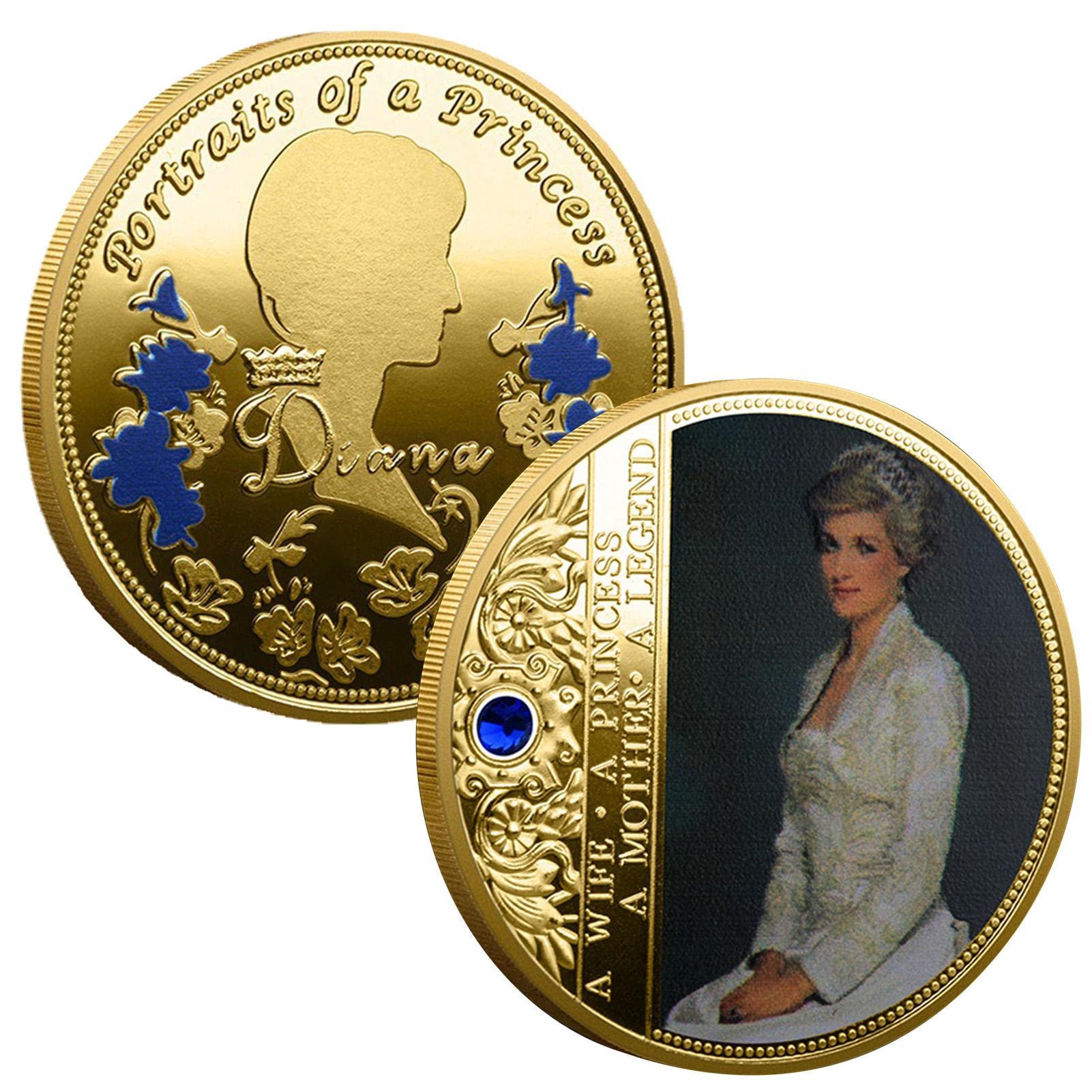 IBUGER 1pc Princess Diana Commemorative Coin Queen Souvenir Coin Collection Gifts Collectible Coins Gold Last Rose Professional Anti Rust Commemorative Coin