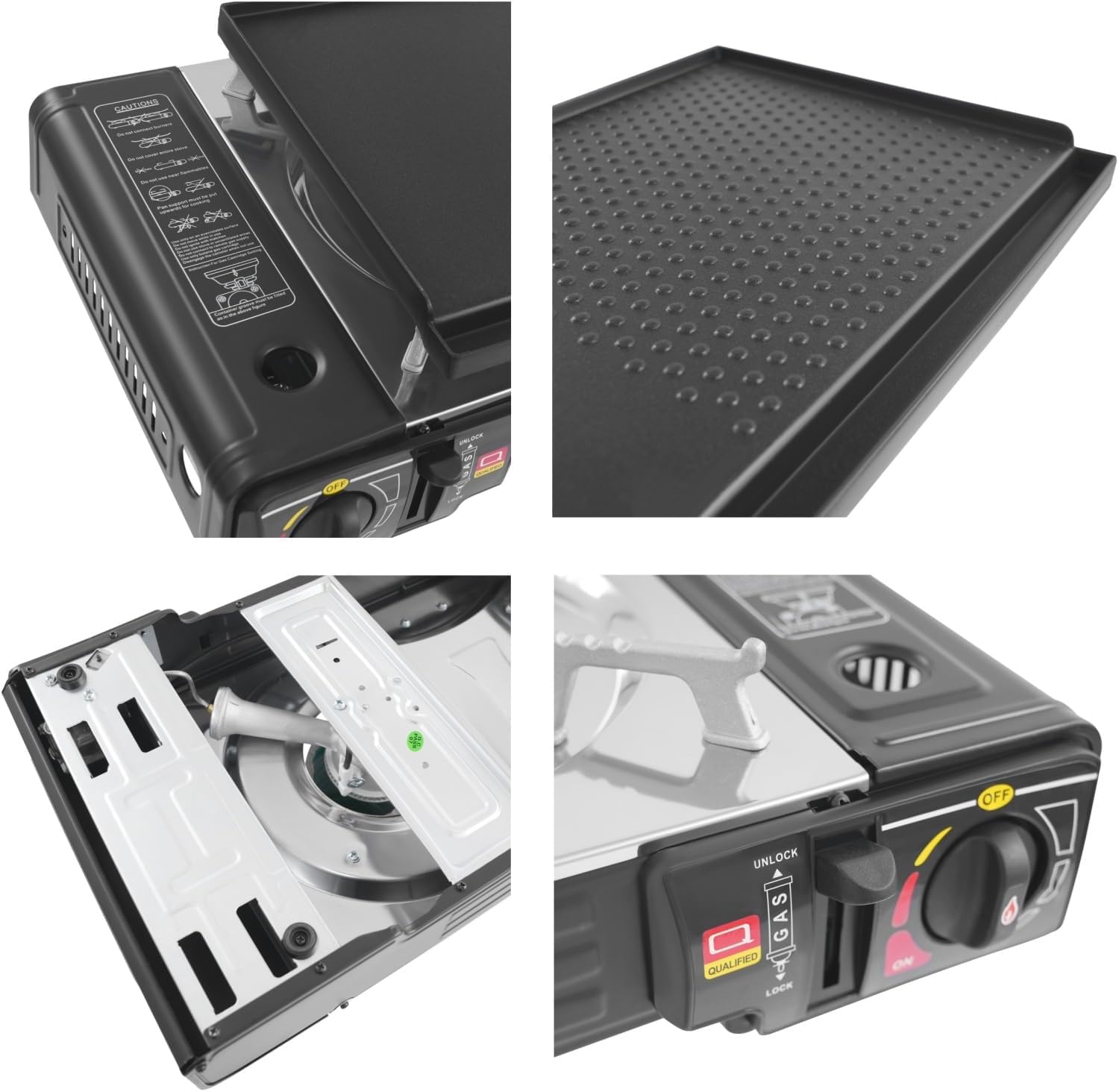 Fornello a gas 2 in 1, 2 fuochi con piastra per griglia, fornello a gas da campeggio con piastra + griglia, fornello da campeggio fornello a gas BBQ grill per campeggio, viaggi, trekking e cucina