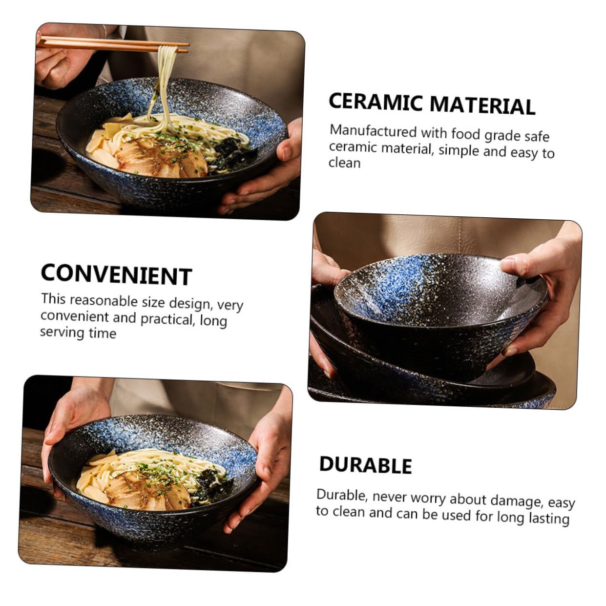 Bol Japonais Céramique pour Ramen Bleu Glacé Bol à Soupe Familial et Élégant pour Nouilles Salades et Plats Asiatiques Vaisselle Maison Facile à Nettoyer
