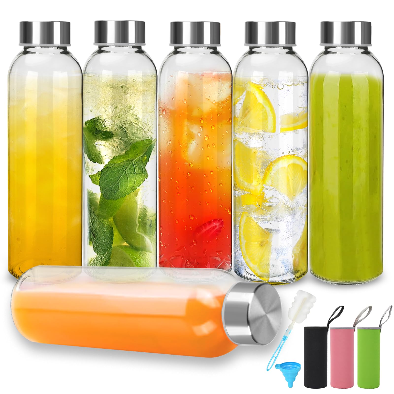 Bottiglie Vetro 500ml Riutilizzabili,Bottiglie Vetros Per Acqua,Confezione da 6 Bottiglie Di Vetro Vuote con Tappi,Per Frullati,Bottiglie Di Succo In Vetro con Tappi Ermetici