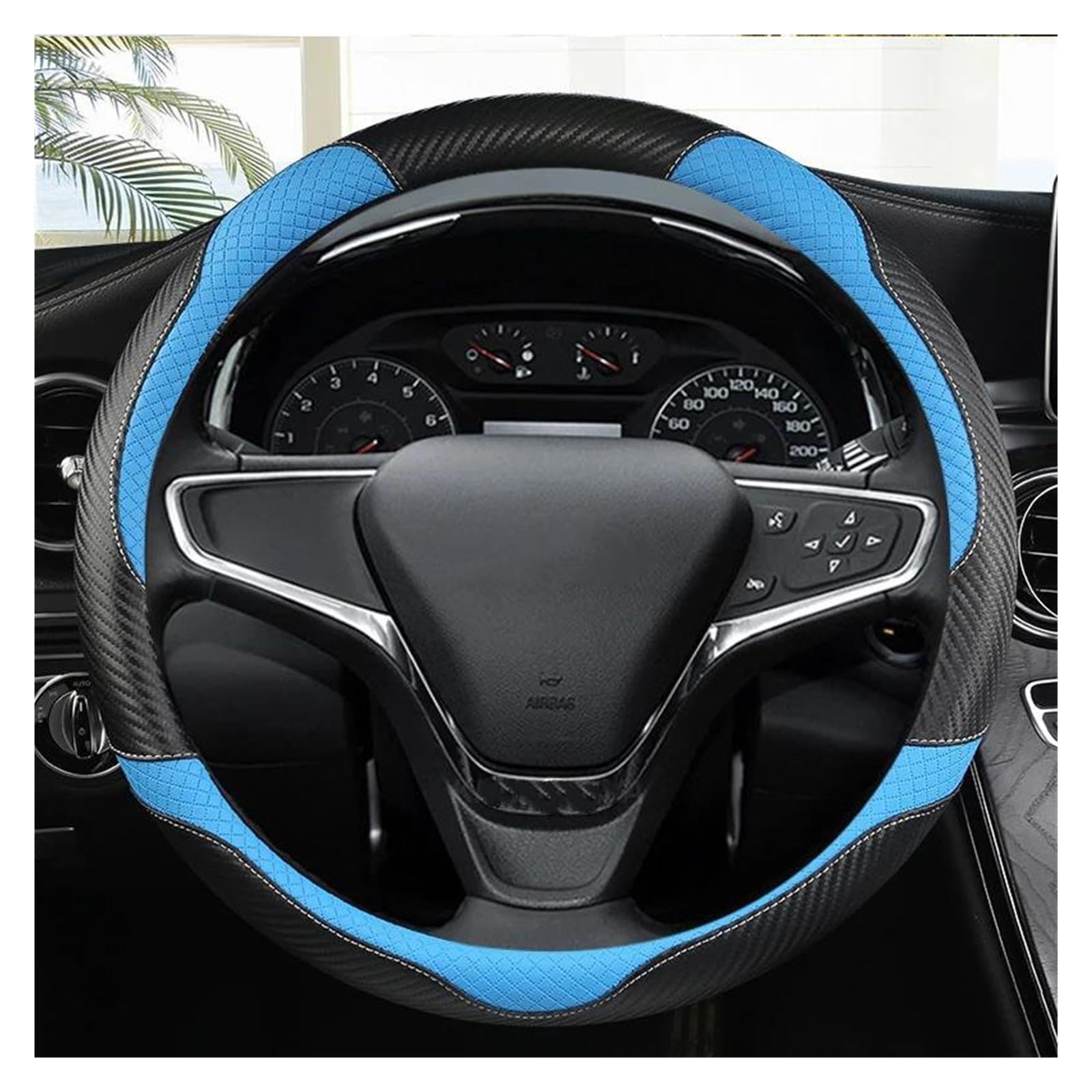 Volantes Funda para Volante Coche Fibra Carbono, 38cm,para Chevy para Cruze para Malibu para Sail para Spark para Captiva para Equinox Funda Volante(Azul)