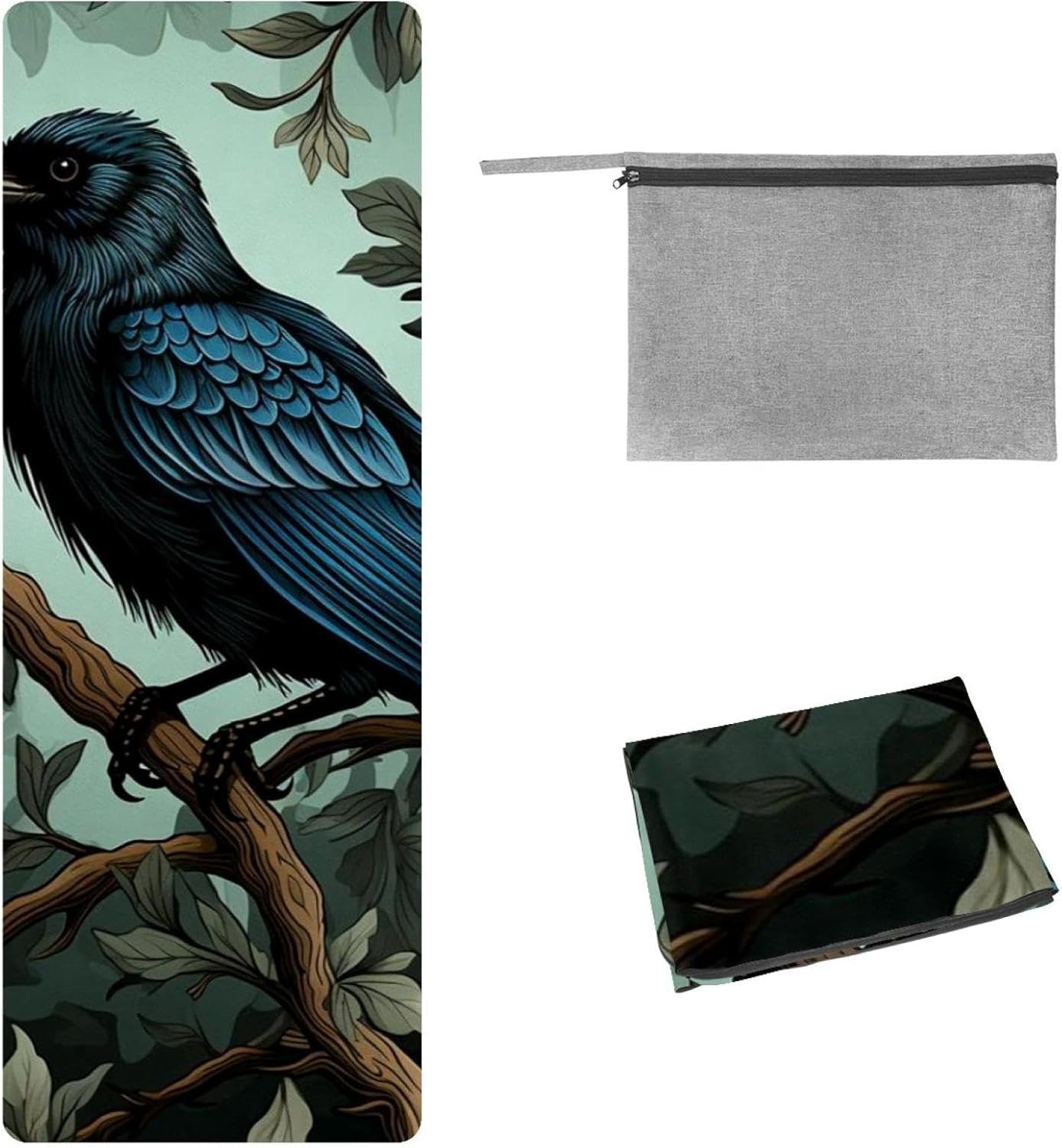 Yoga Towel, Black Crow Pattern Non Slip Sweat Absorbent Hot Yoga Mat Towel for Hot Yoga, Pilates and Fitness - 72.8" x 26.8"