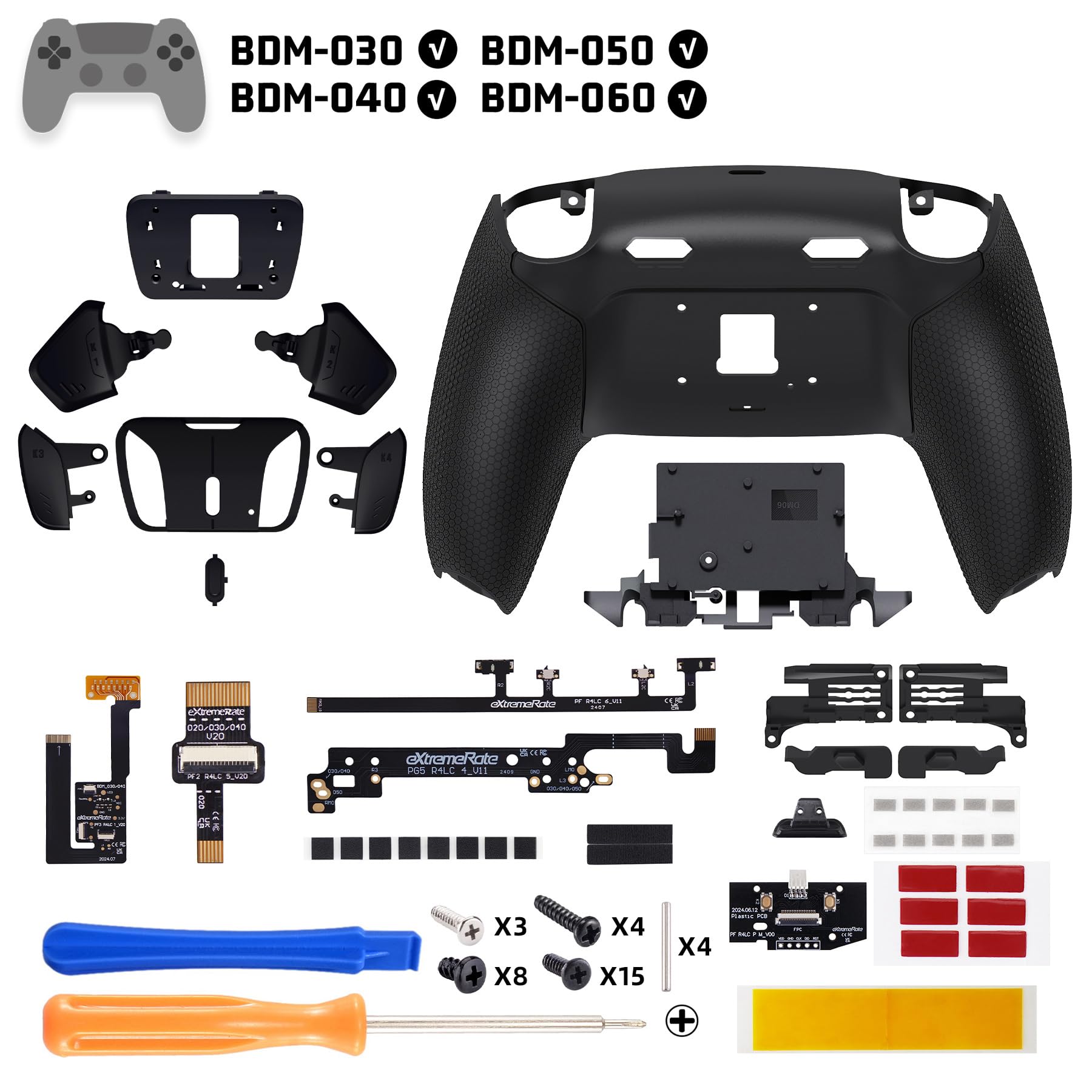 eXtremeRate RISE4 Plus MAX Remap Kit per ps5 Controller BDM-030 040 050 060, 4 Palette Posteriori Programmabili & Clicky Trigger Stop per ps5 Joystick - Senza Controller, Nero&Nero