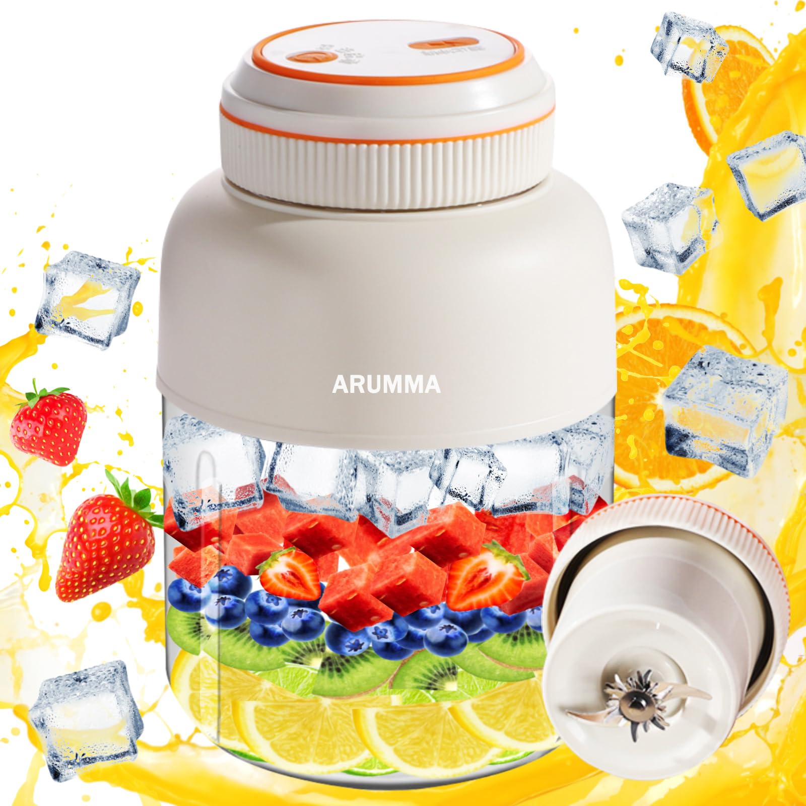 ARUMMA Portable Smoothie Blender for Smoothies & Shakes 46oz 1400ML USB Charging Cordless Powerful Blades Blending Portable Juice Cup Blender for Small Ice Fruit Vegetable Crush Kitchen Gym Outdoor